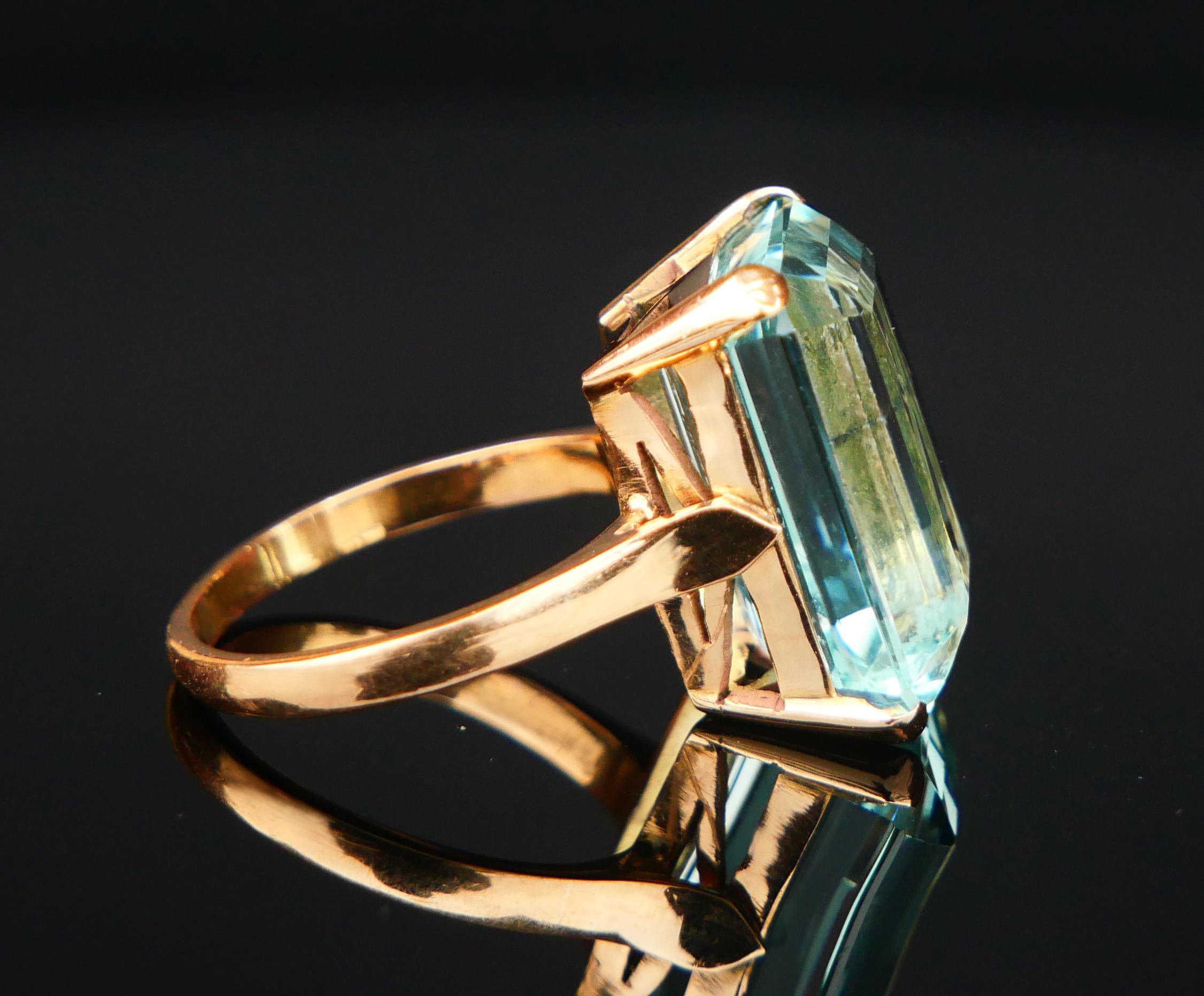 Anillo Antiguo Aguamarina 15ct natural maciza Oro 18K Ø 6.75 US / 7.2 gr Corte baguette en venta