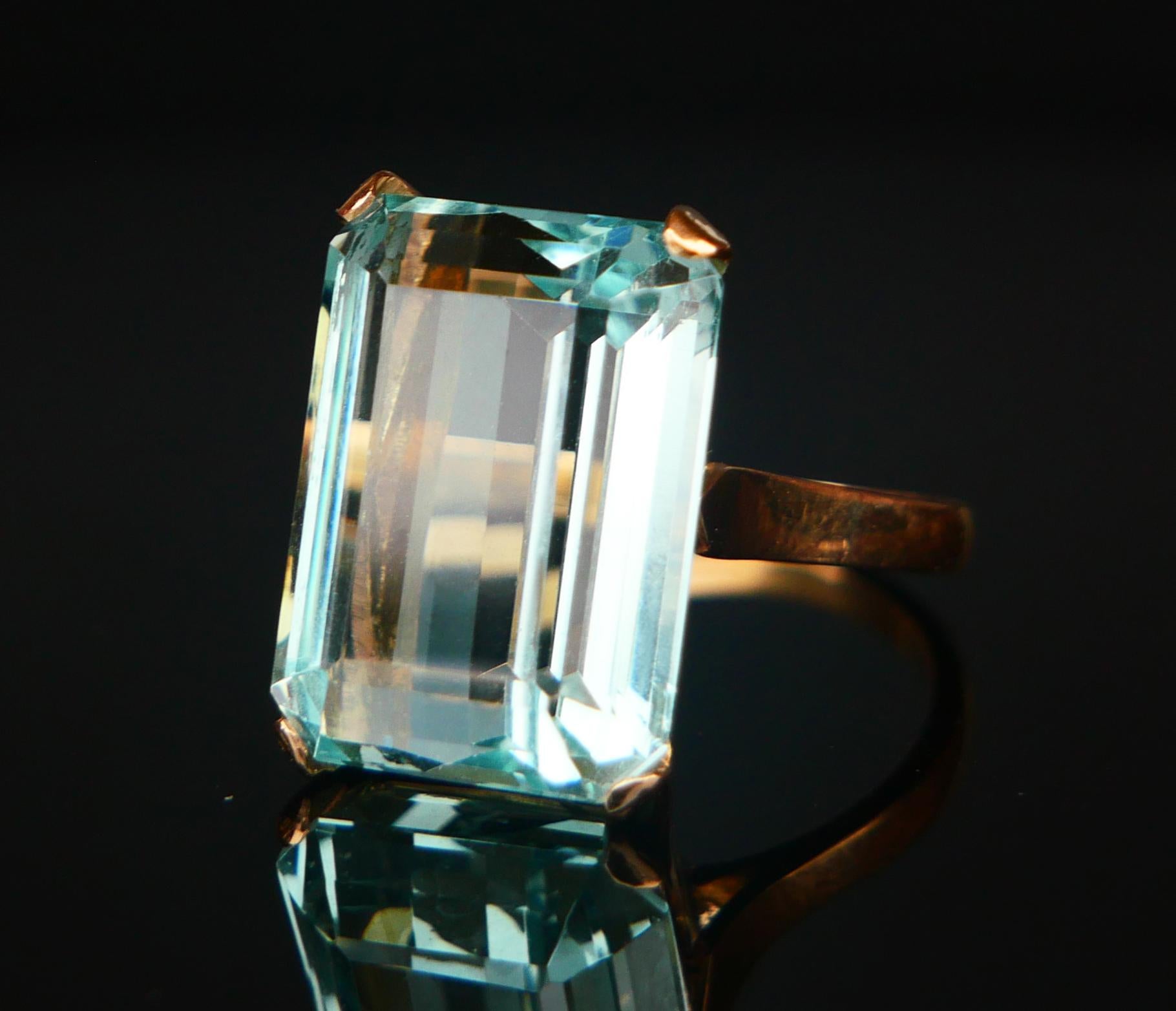 Anillo Antiguo Aguamarina 15ct natural maciza Oro 18K Ø 6.75 US / 7.2 gr en venta 1