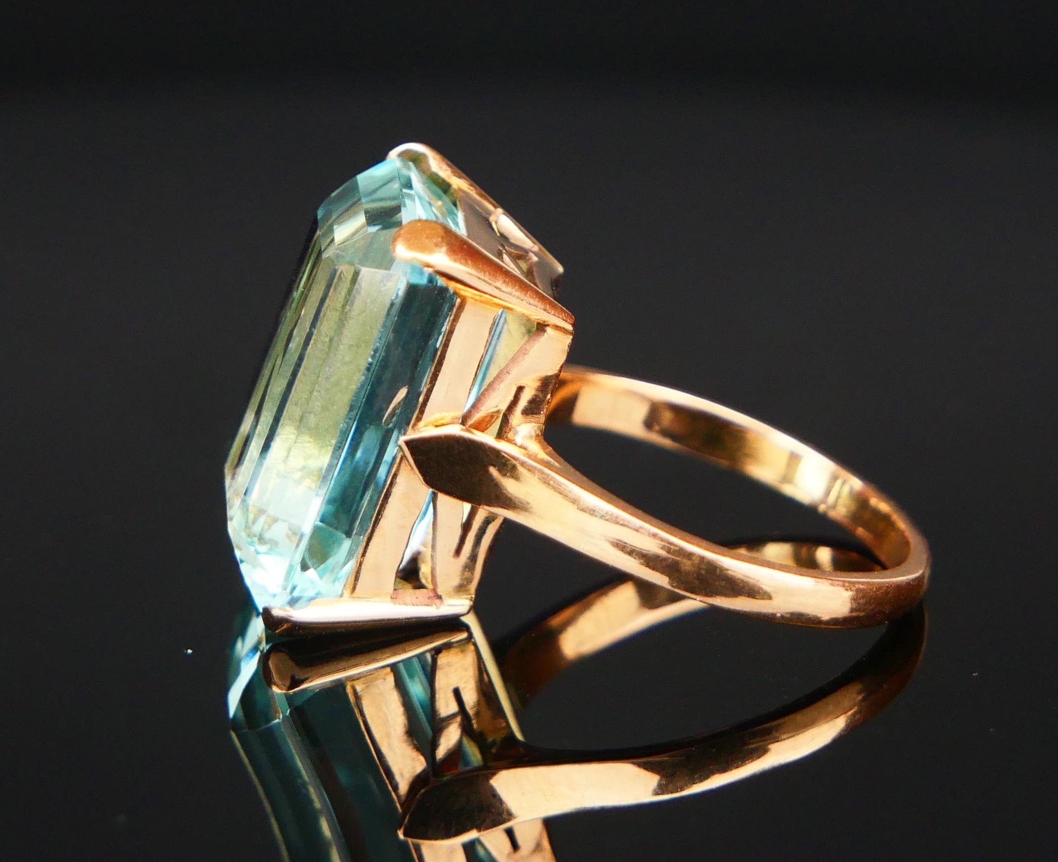 Anillo Antiguo Aguamarina 15ct natural maciza Oro 18K Ø 6.75 US / 7.2 gr en venta 2