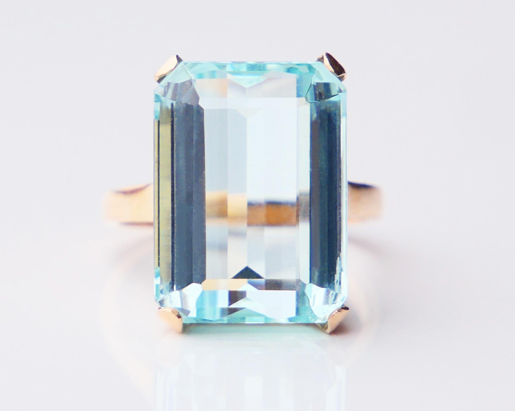 Anillo Antiguo Aguamarina 15ct natural maciza Oro 18K Ø 6.75 US / 7.2 gr en venta 7