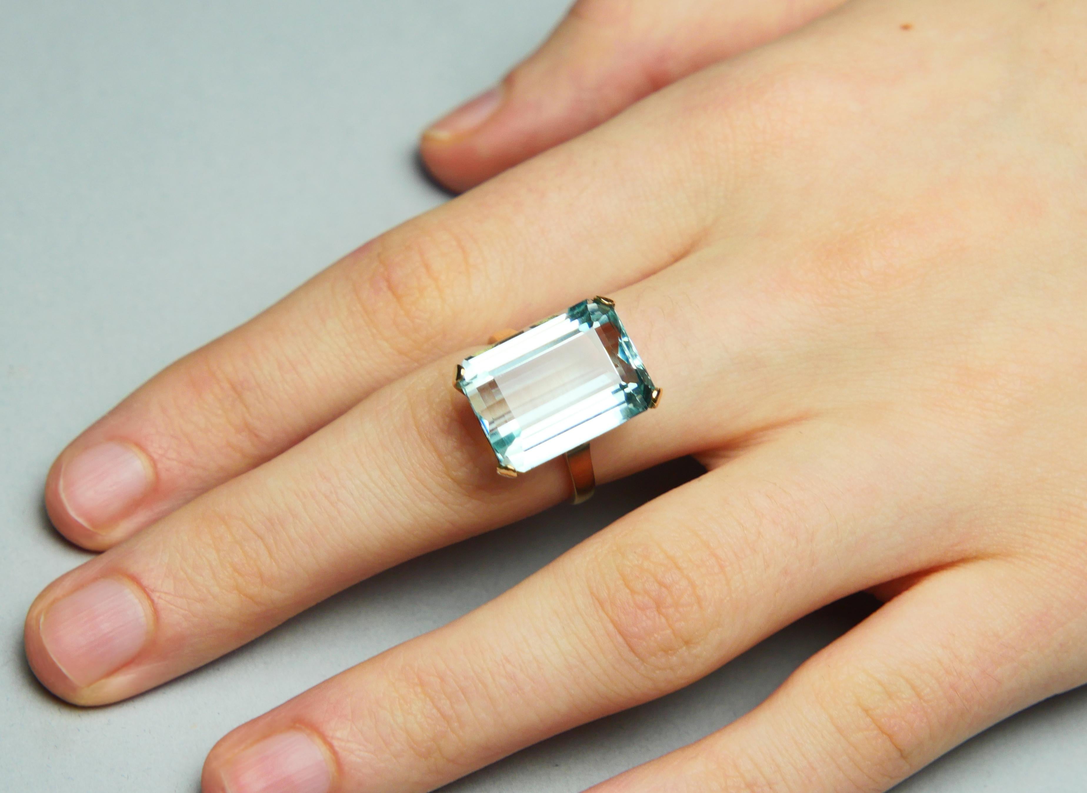 Anillo Antiguo Aguamarina 15ct natural maciza Oro 18K Ø 6.75 US / 7.2 gr en venta 3