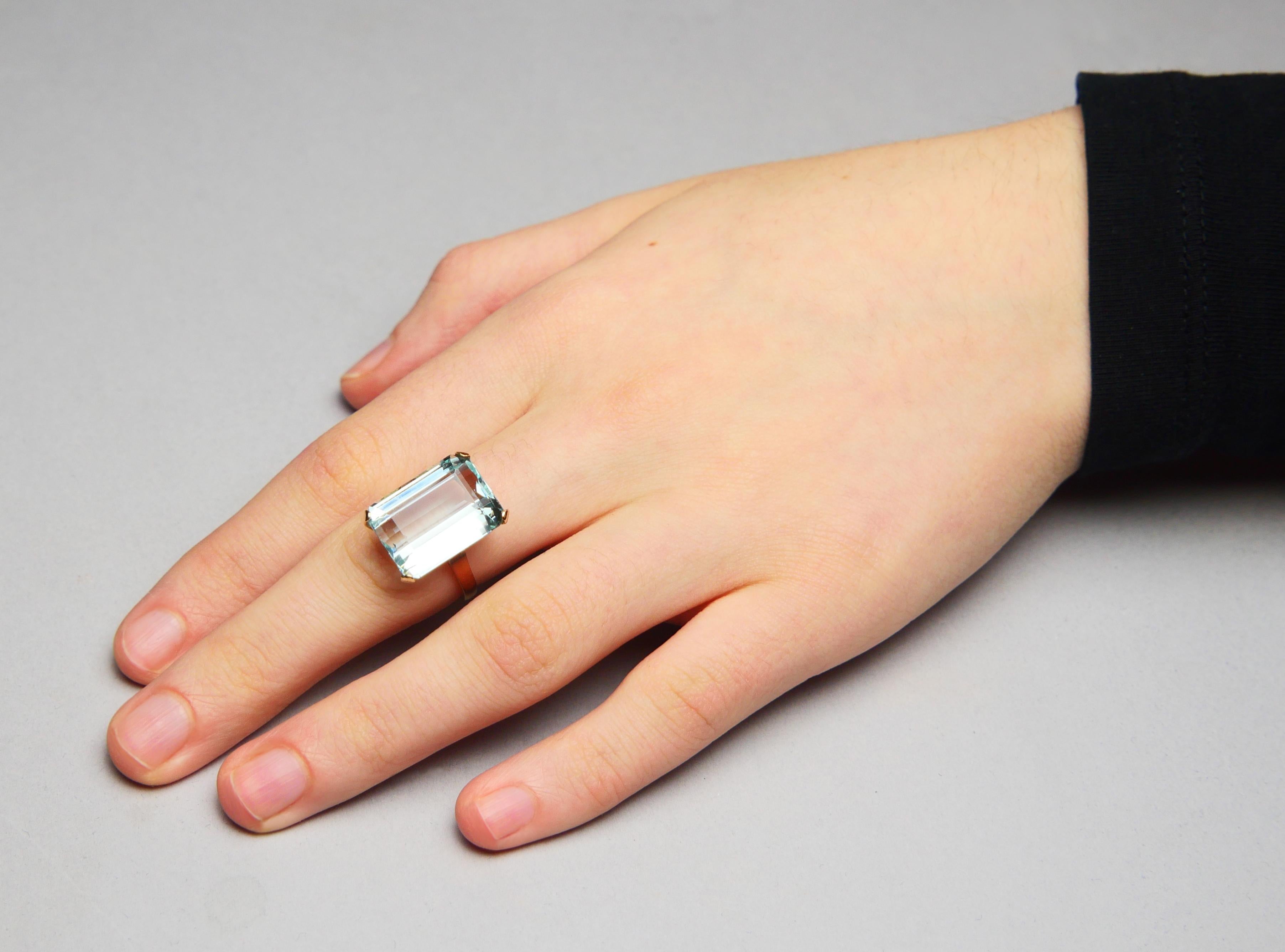 Anillo Antiguo Aguamarina 15ct natural maciza Oro 18K Ø 6.75 US / 7.2 gr en venta 4