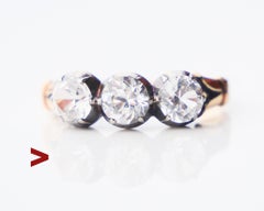 Antique Ring natural 1.5ctw White Sapphire solid 18K Gold Silver Ø 6.25 / 2.5 g