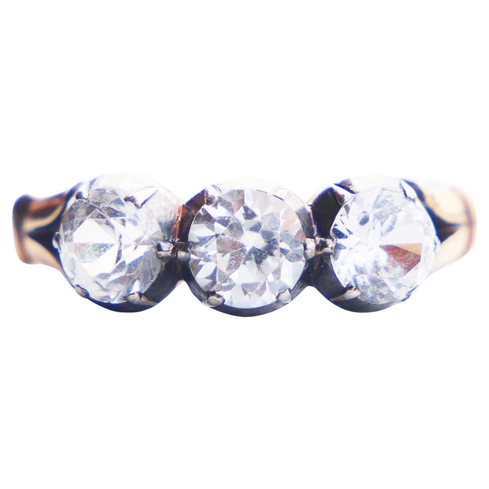 Antique Ring natural 1.5ctw White Sapphire solid 18K Gold Silver Ø 6.25 / 2.5 g