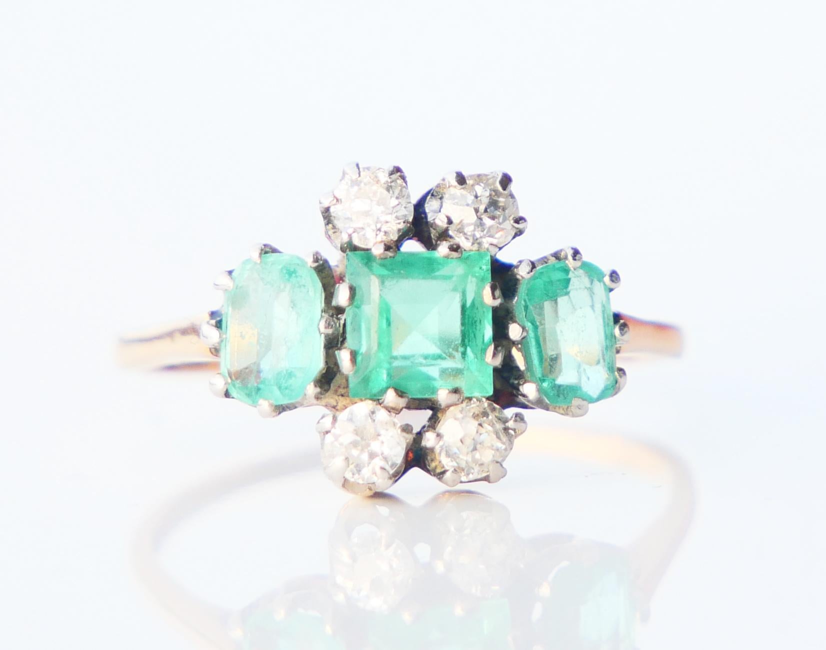 Antique Ring natural 1.75ctw Emeralds 0.44ctw Diamonds solid 18K Gold Platinum Ø For Sale 5