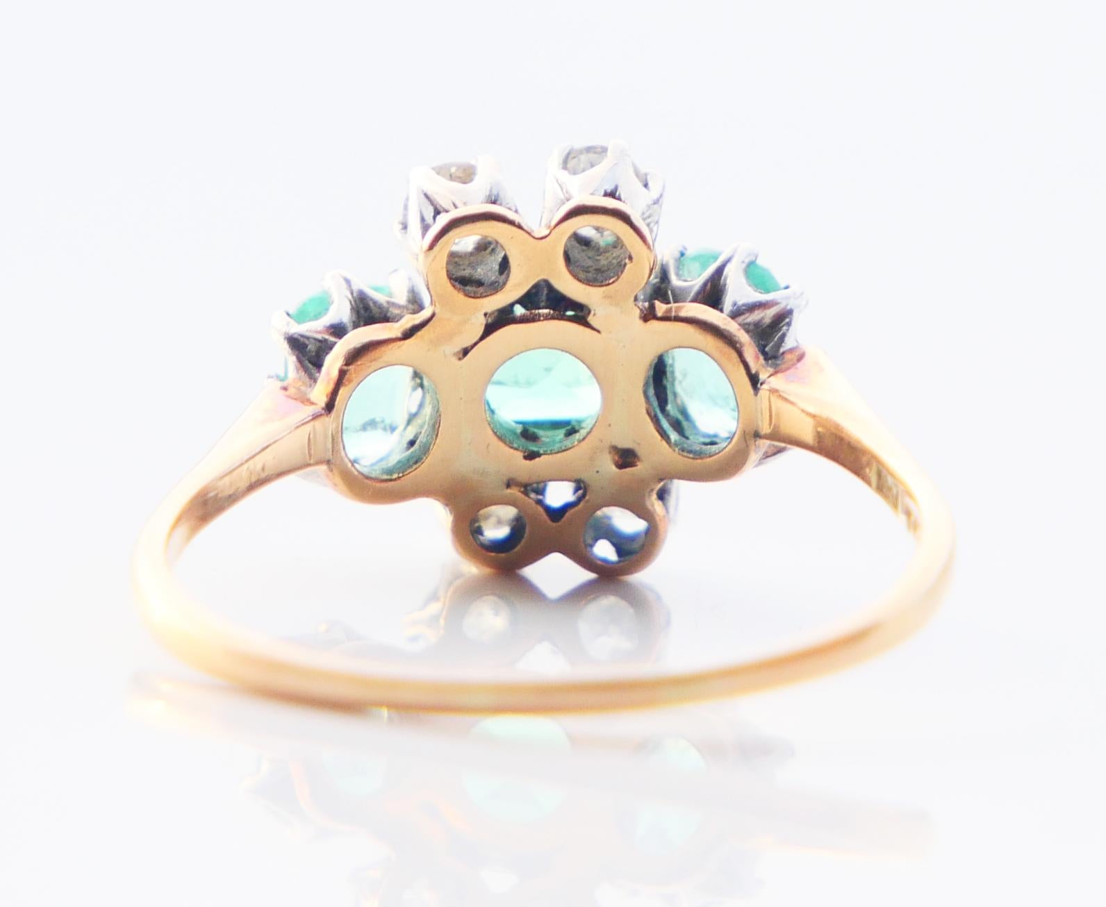 Antique Ring natural 1.75ctw Emeralds 0.44ctw Diamonds solid 18K Gold Platinum Ø For Sale 6