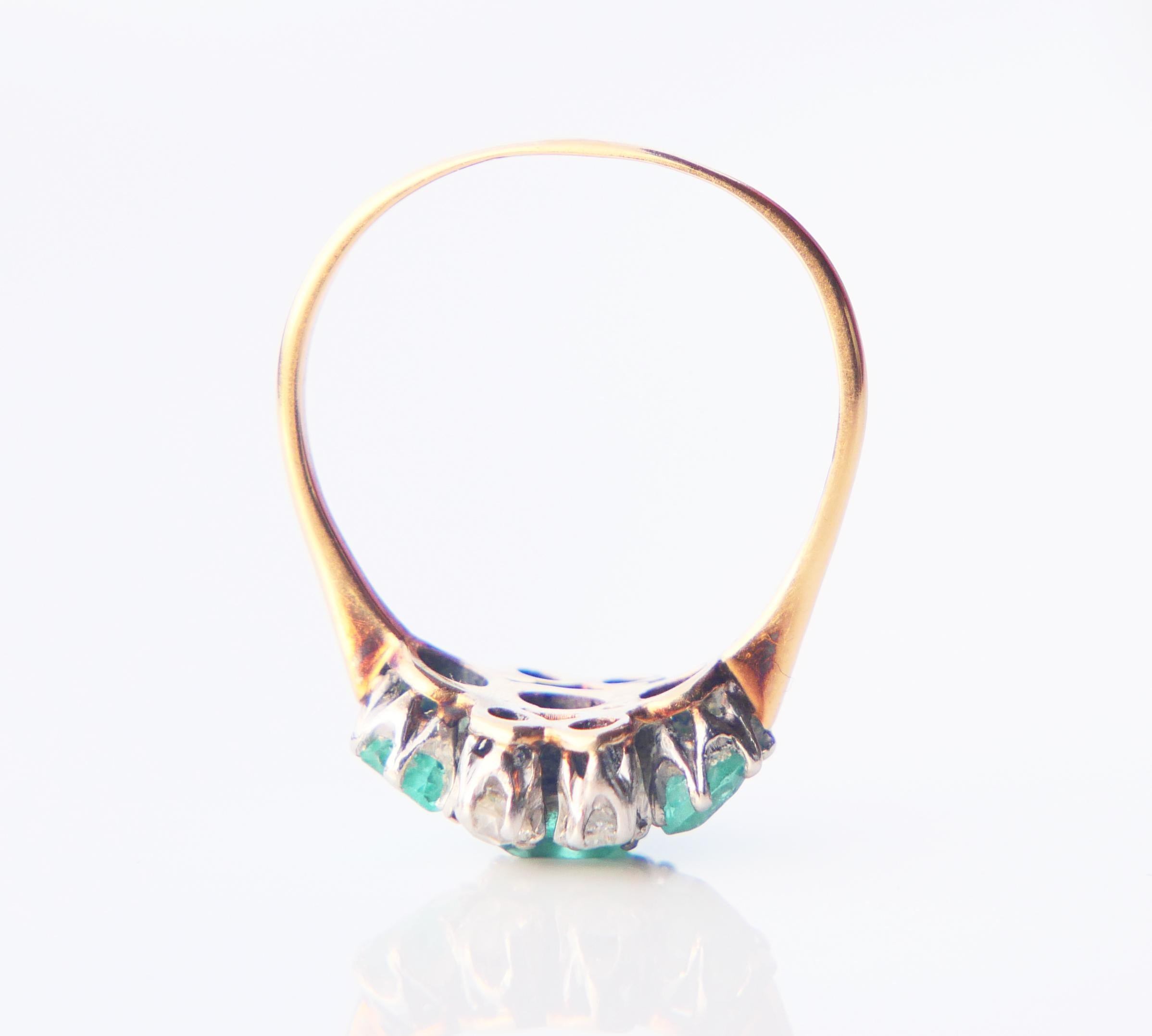 Antique Ring natural 1.75ctw Emeralds 0.44ctw Diamonds solid 18K Gold Platinum Ø For Sale 8