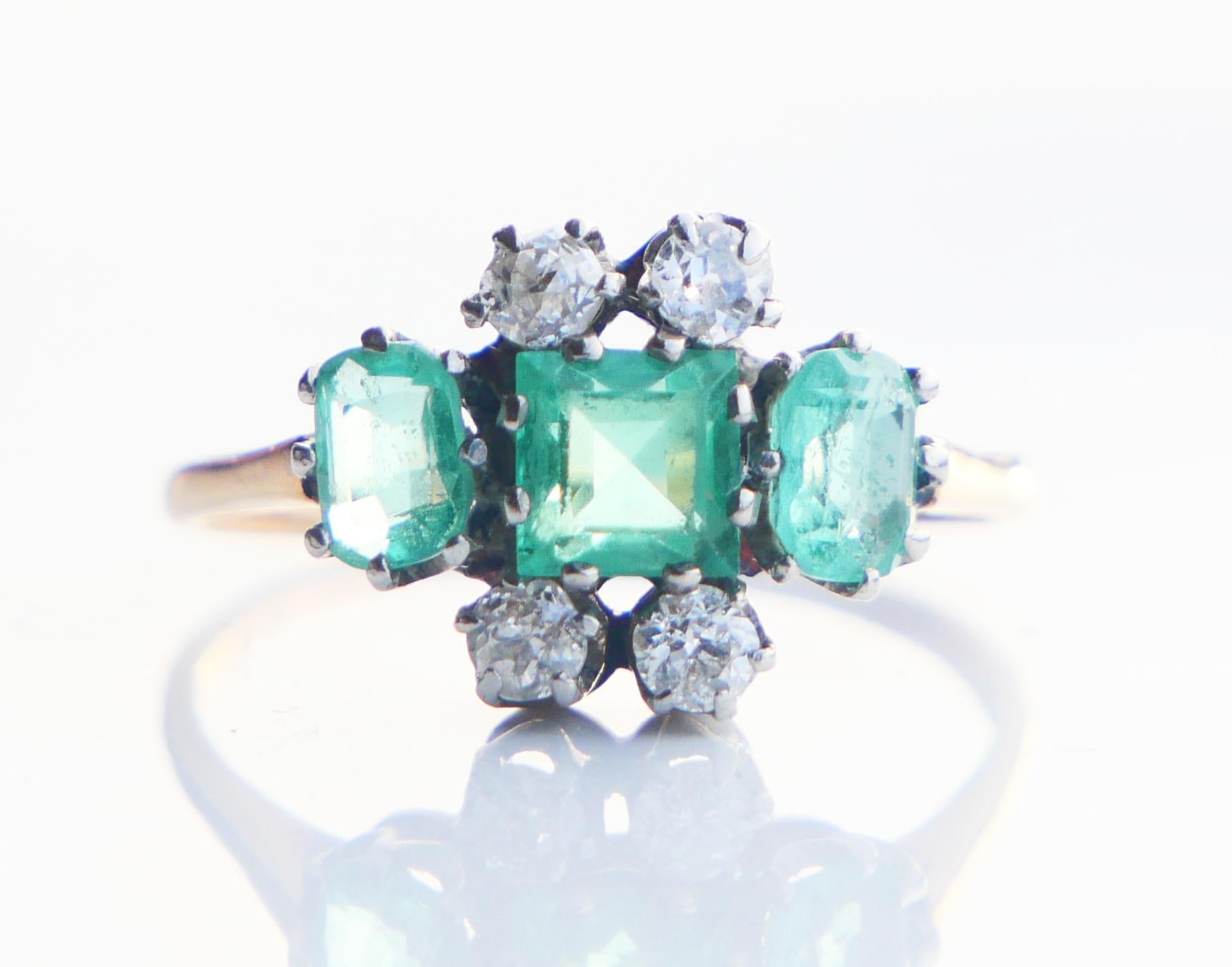 Antique Ring natural 1.75ctw Emeralds 0.44ctw Diamonds solid 18K Gold Platinum Ø For Sale 9