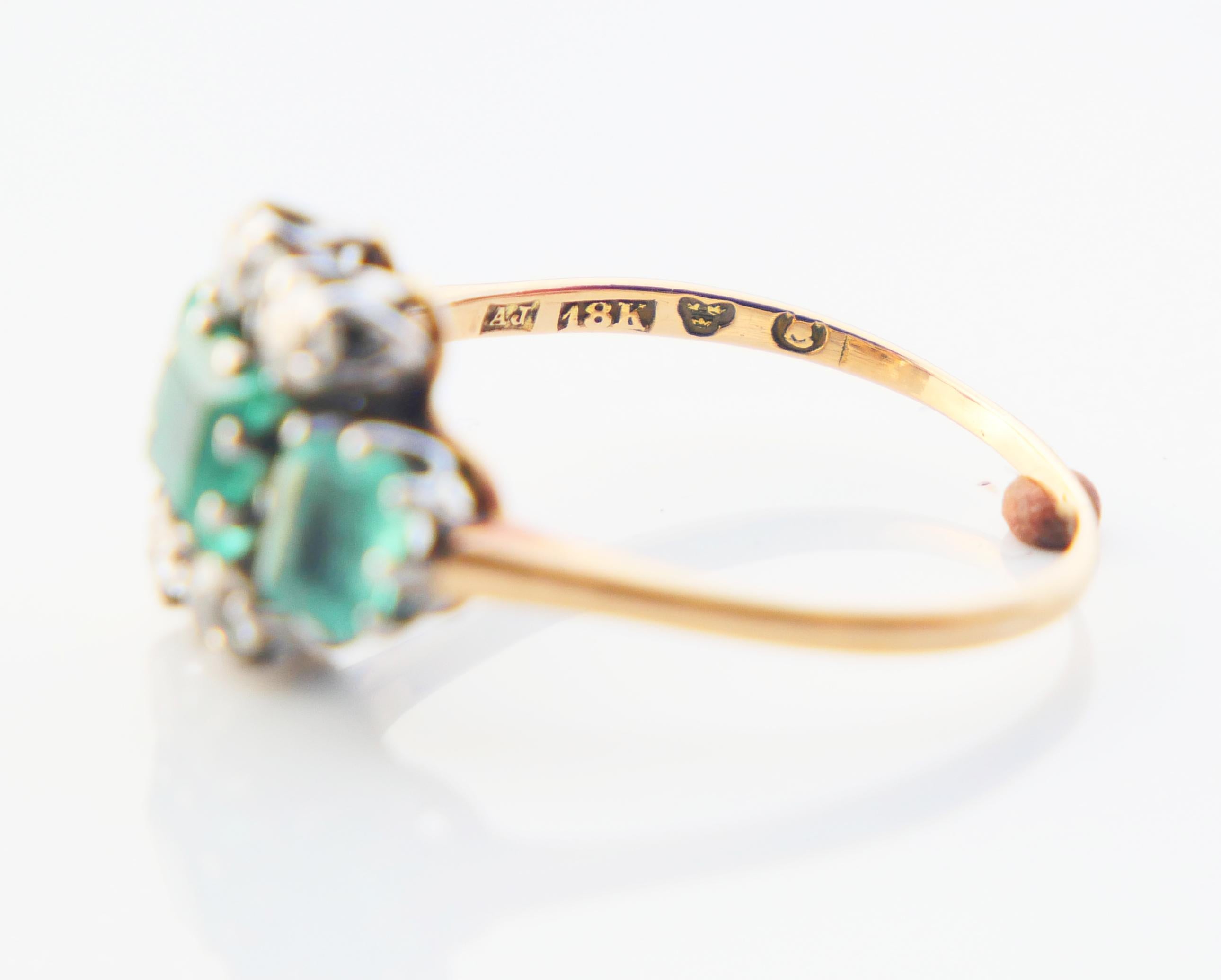 Antique Ring natural 1.75ctw Emeralds 0.44ctw Diamonds solid 18K Gold Platinum Ø For Sale 10