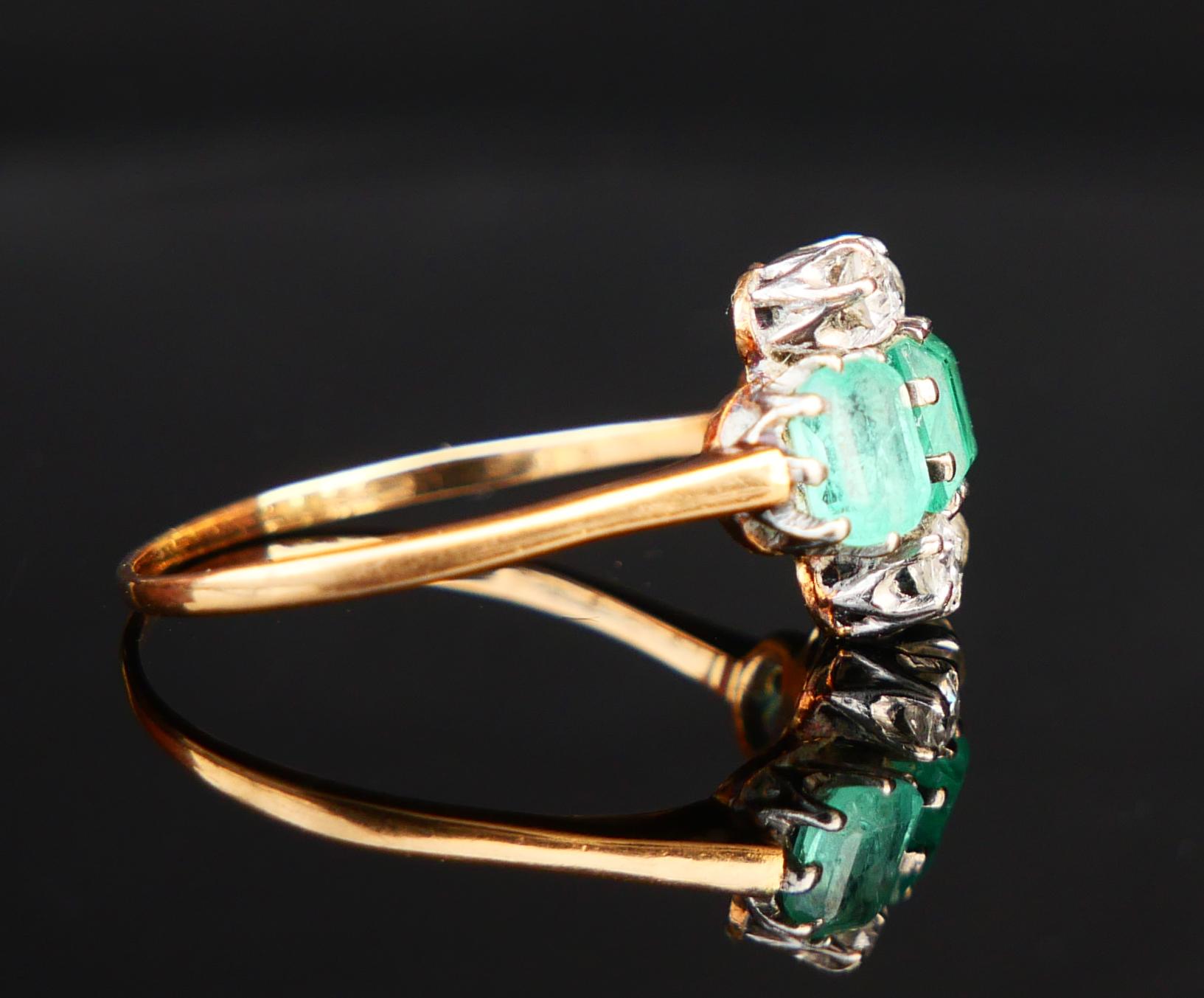 Women's Antique Ring natural 1.75ctw Emeralds 0.44ctw Diamonds solid 18K Gold Platinum Ø For Sale