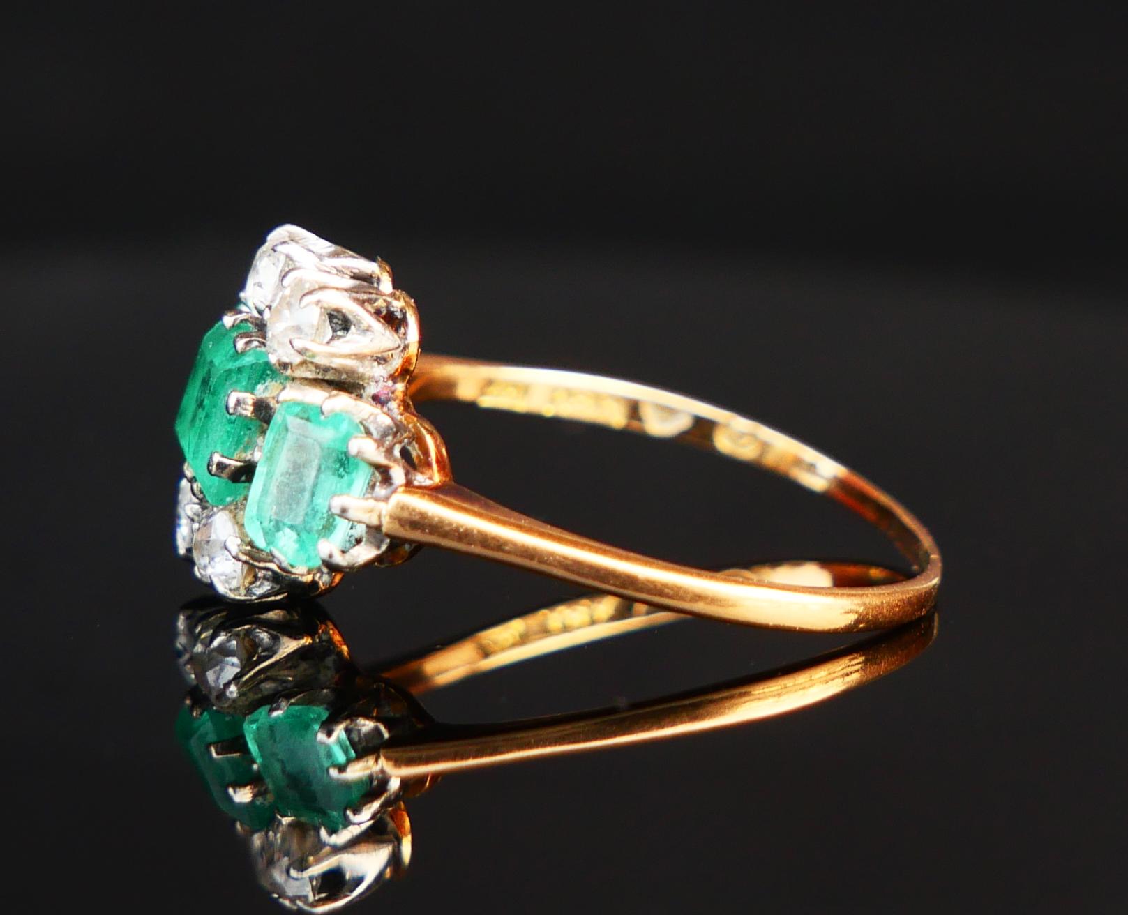 Antique Ring natural 1.75ctw Emeralds 0.44ctw Diamonds solid 18K Gold Platinum Ø For Sale 1