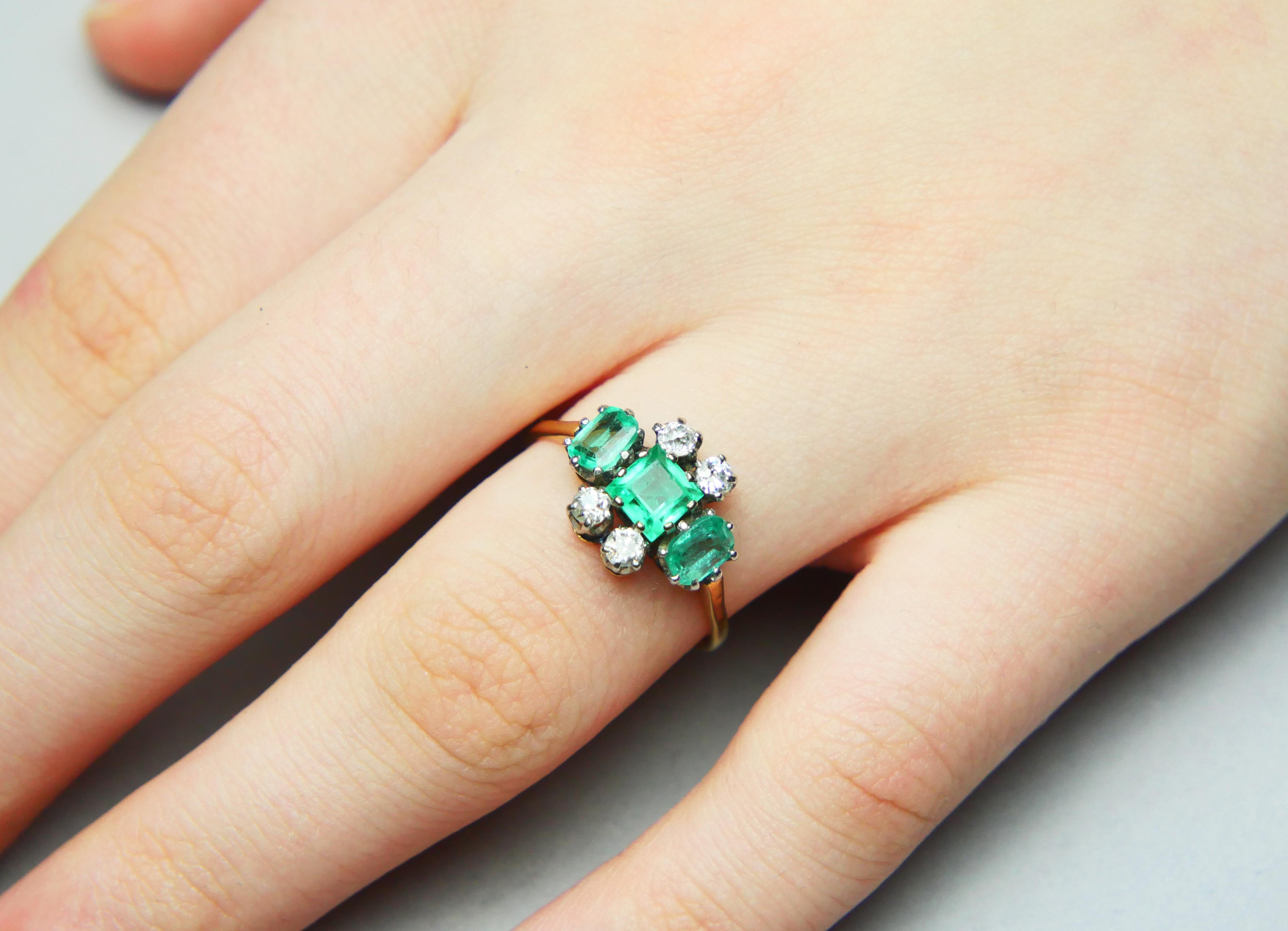 Antique Ring natural 1.75ctw Emeralds 0.44ctw Diamonds solid 18K Gold Platinum Ø For Sale 2
