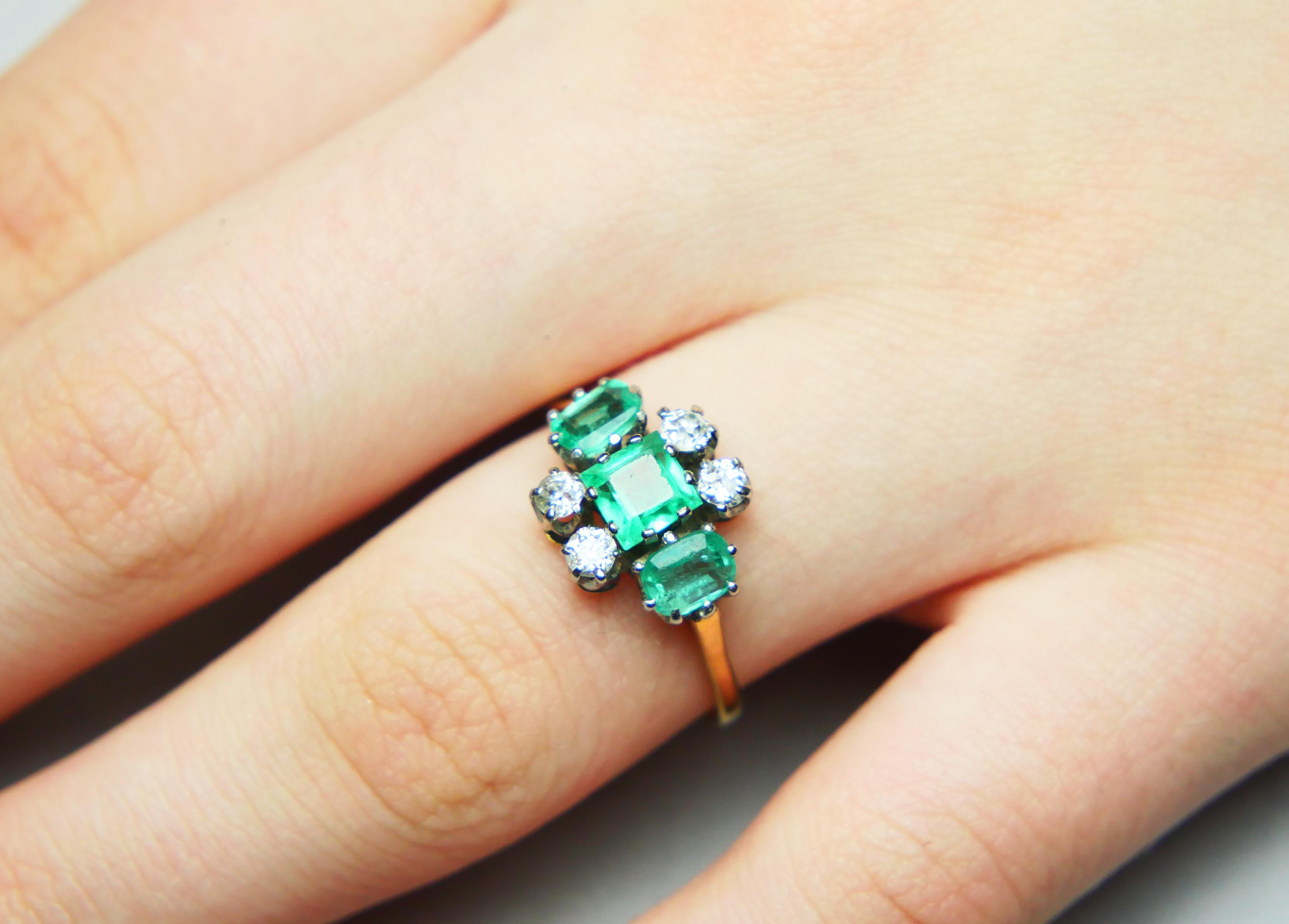 Antique Ring natural 1.75ctw Emeralds 0.44ctw Diamonds solid 18K Gold Platinum Ø For Sale 3