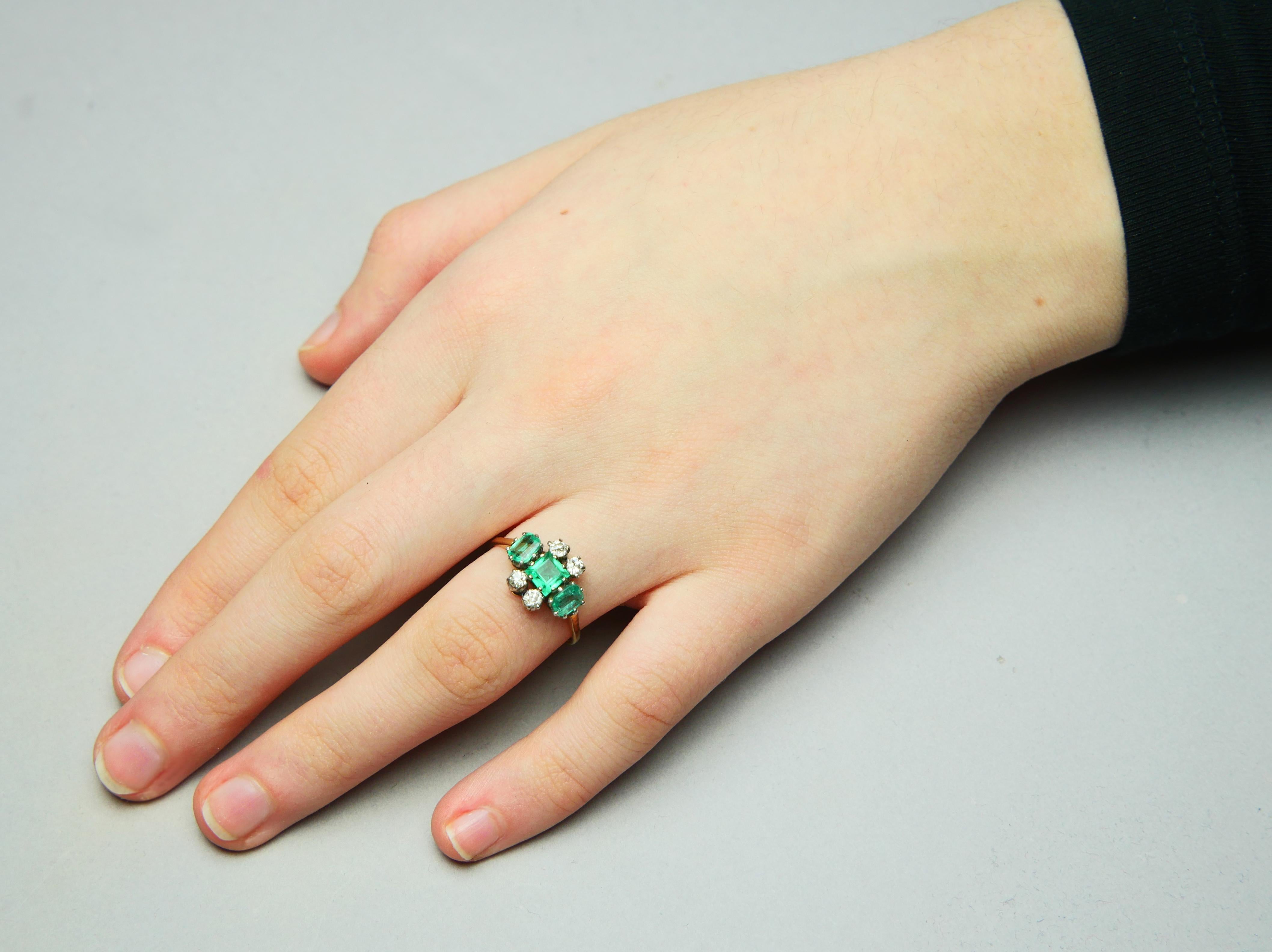 Antique Ring natural 1.75ctw Emeralds 0.44ctw Diamonds solid 18K Gold Platinum Ø For Sale 4