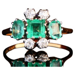 Antique Ring natural 1.75ctw Emeralds 0.44ctw Diamonds solid 18K Gold Platinum Ø