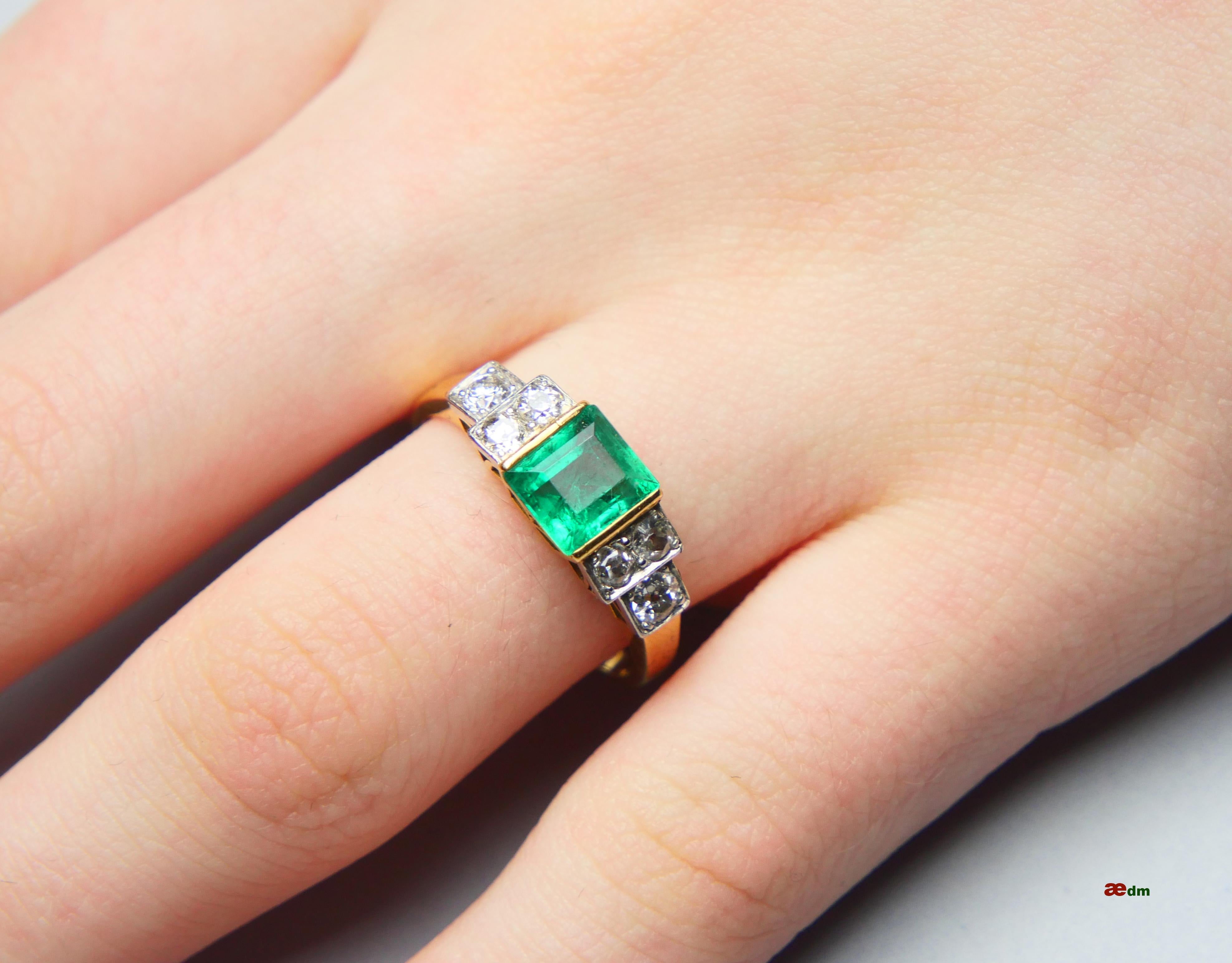 Antique Ring natural 1.7ct Emerald 0.7ctw Diamonds solid 18K Gold ØUS7.75/ 4.6gr For Sale 4