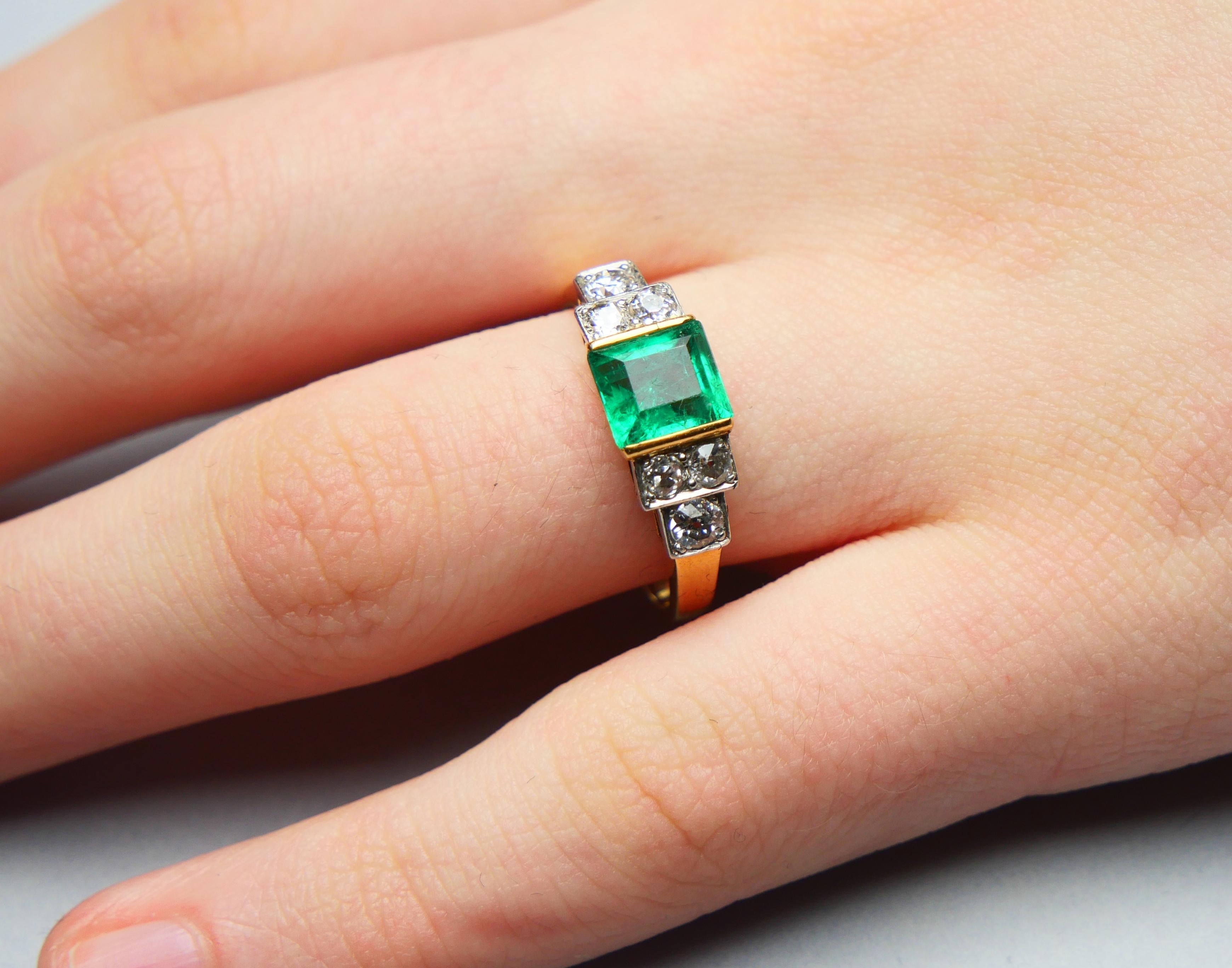 Antique Ring natural 1.7ct Emerald 0.7ctw Diamonds solid 18K Gold ØUS7.75/ 4.6gr For Sale 5