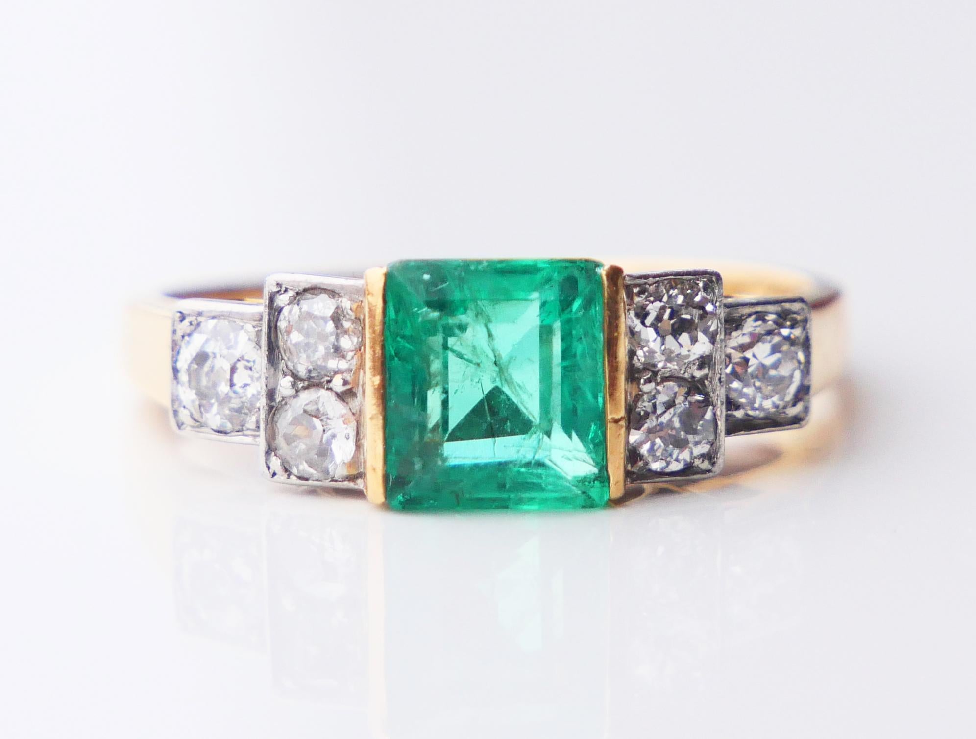Antique Ring natural 1.7ct Emerald 0.7ctw Diamonds solid 18K Gold ØUS7.75/ 4.6gr For Sale 7