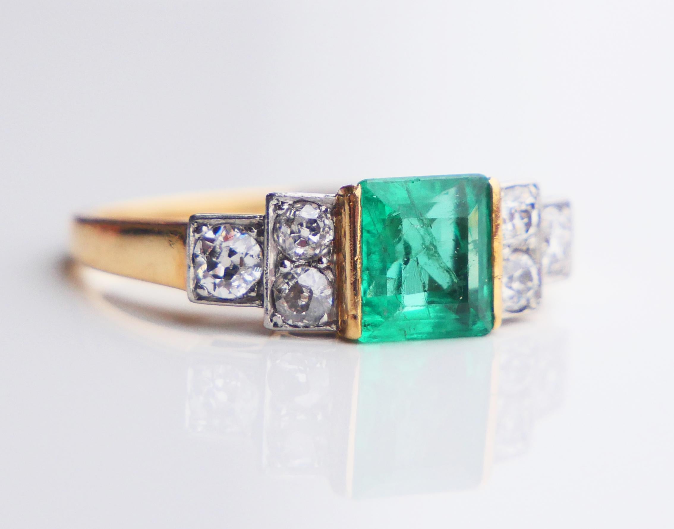 Antique Ring natural 1.7ct Emerald 0.7ctw Diamonds solid 18K Gold ØUS7.75/ 4.6gr For Sale 10