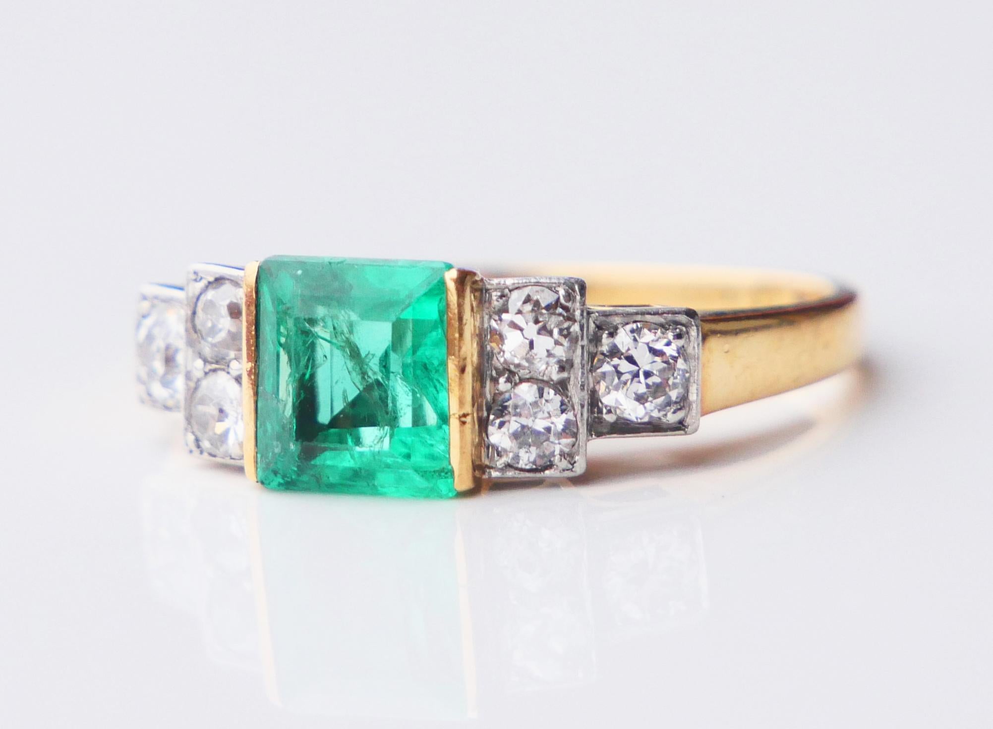 Antique Ring natural 1.7ct Emerald 0.7ctw Diamonds solid 18K Gold ØUS7.75/ 4.6gr For Sale 8