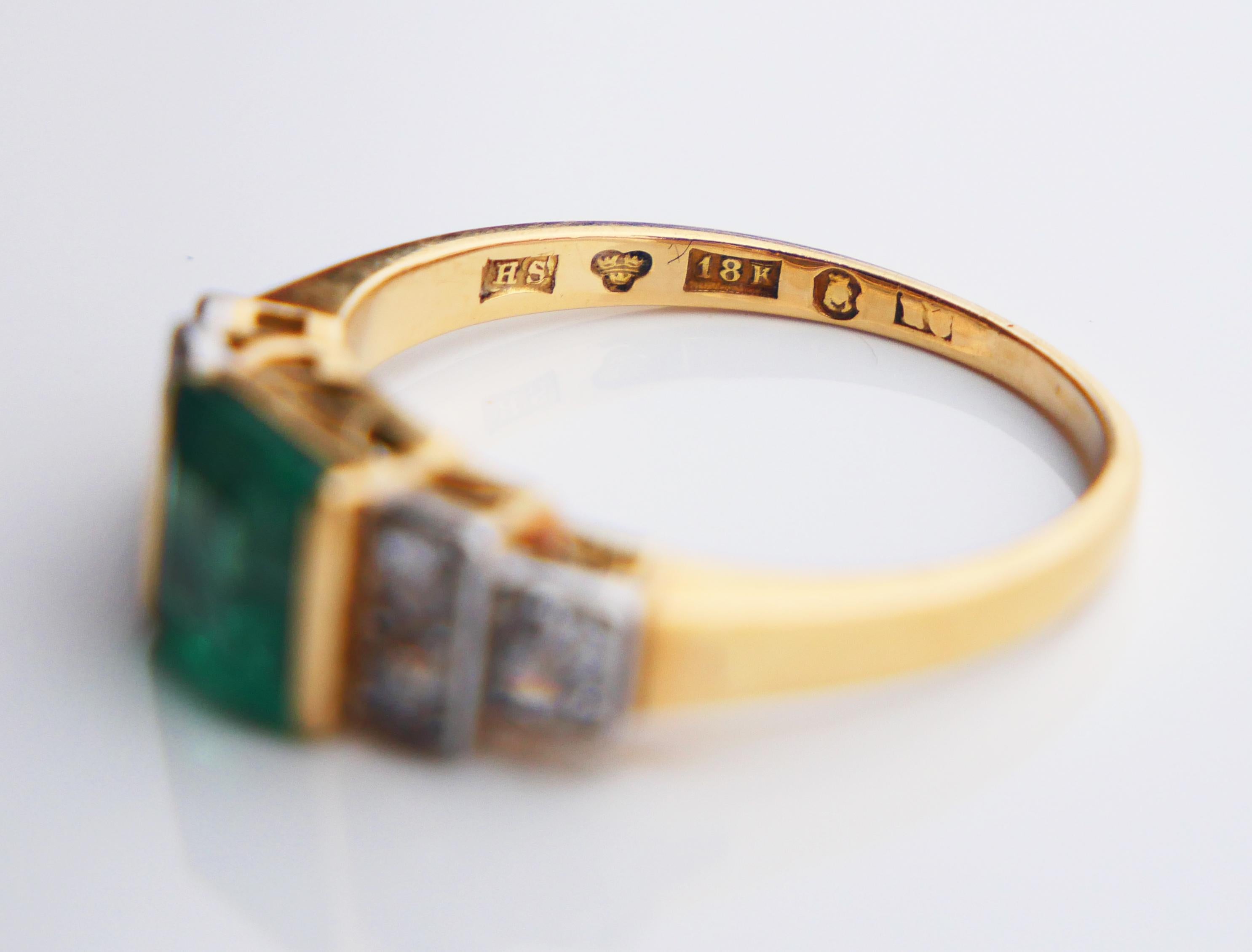 Antique Ring natural 1.7ct Emerald 0.7ctw Diamonds solid 18K Gold ØUS7.75/ 4.6gr For Sale 12