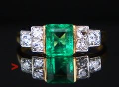 Antique Ring natural 1.7ct Emerald 0.7ctw Diamonds solid 18K Gold ØUS7.75/ 4.6gr
