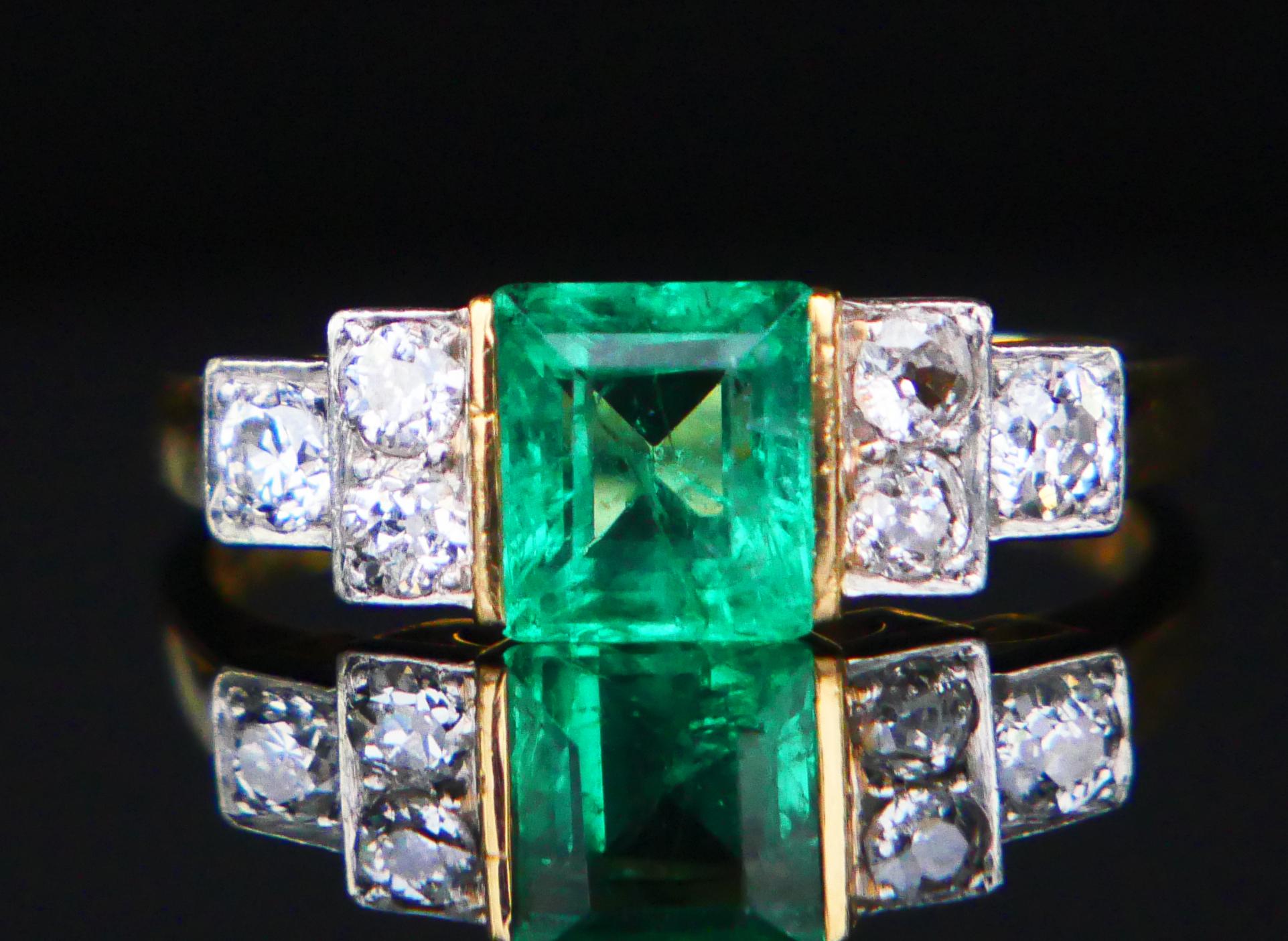 Antique Ring natural 1.7ct Emerald 0.7ctw Diamonds solid 18K Gold ØUS7.75/ 4.6gr For Sale 2