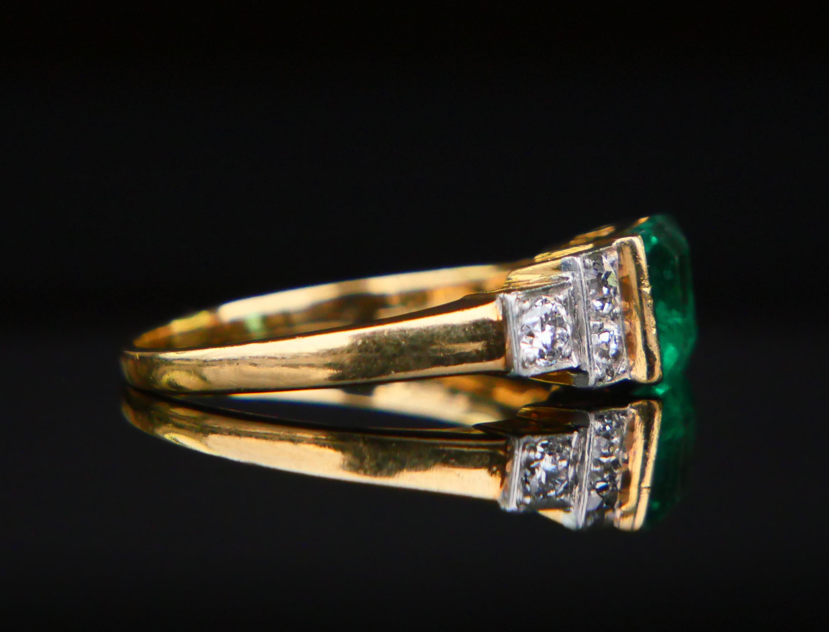 Emerald Cut Antique Ring natural 1.7ct Emerald 0.7ctw Diamonds solid 18K Gold ØUS7.75/ 4.6gr For Sale
