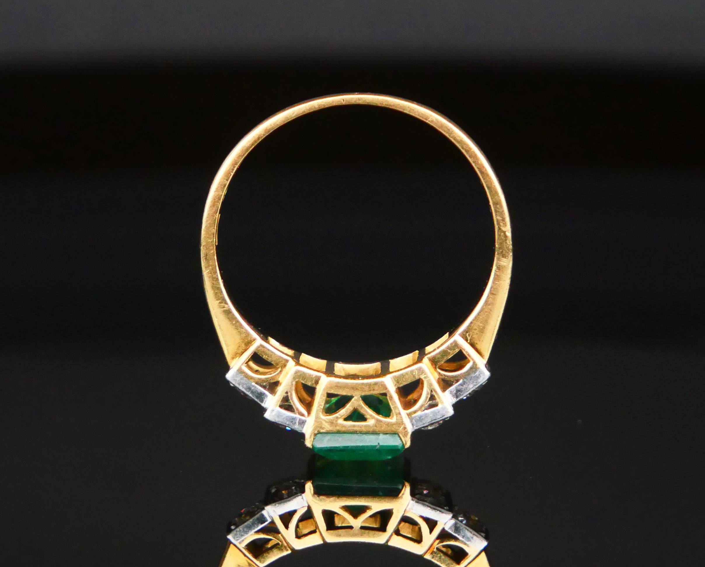 Antique Ring natural 1.7ct Emerald 0.7ctw Diamonds solid 18K Gold ØUS7.75/ 4.6gr For Sale 1