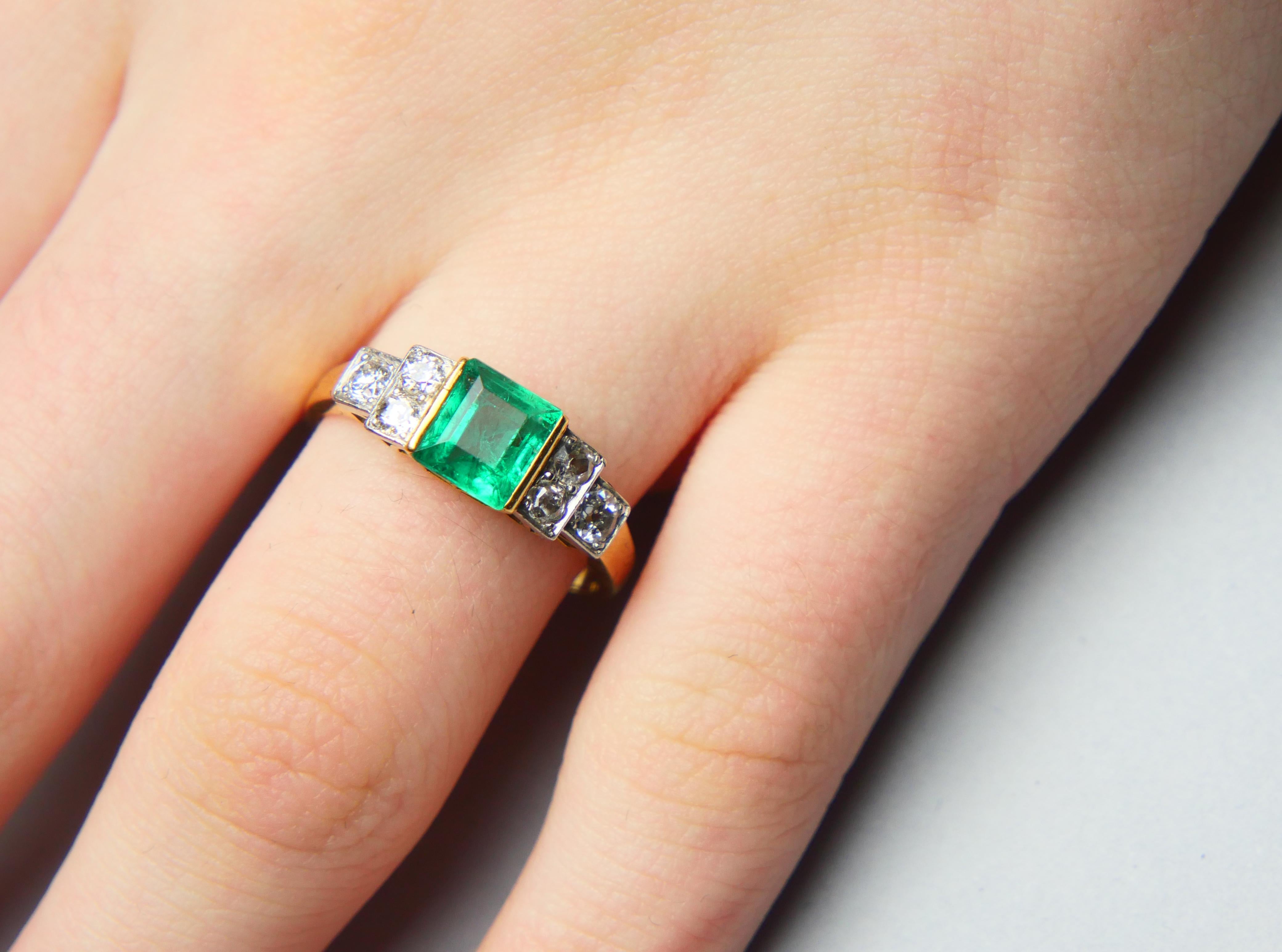 Antique Ring natural 1.7ct Emerald 0.7ctw Diamonds solid 18K Gold ØUS7.75/ 4.6gr For Sale 3
