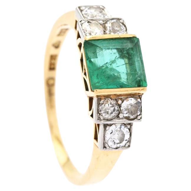 Antique Ring natural 1.7ct Emerald 0.7ctw Diamonds solid 18K Gold ØUS7.75/ 4.6gr