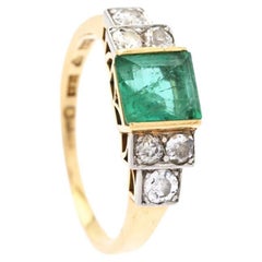 Antiker Ring natürlicher 1.7ct Smaragd 0.7ctw Diamanten massiv 18K Gold ØUS7.75/ 4.6gr