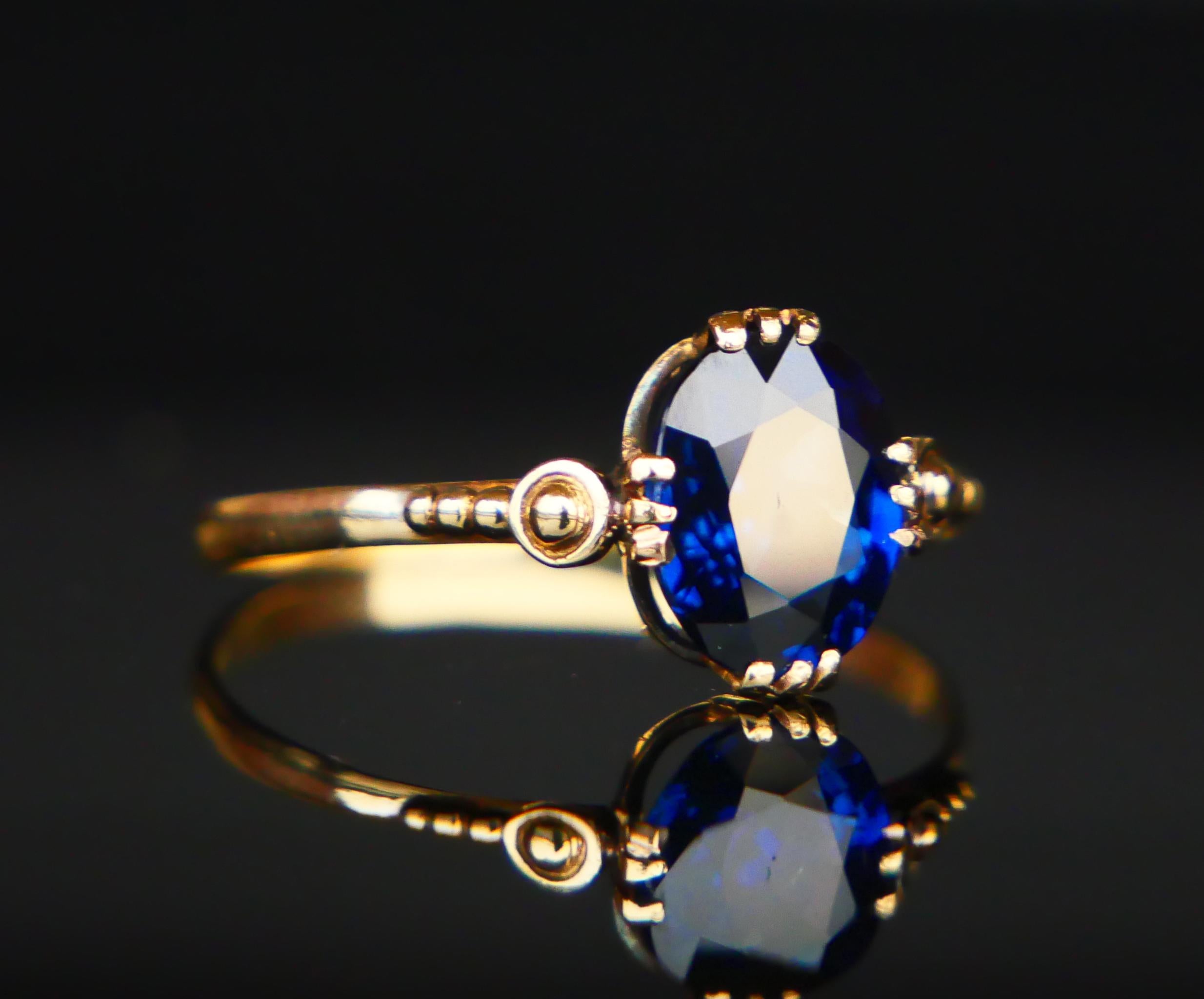 Anello antico con zaffiro naturale da 2 carati in oro massiccio 18 carati Misura Ø8 US / 1,56 gr 7
