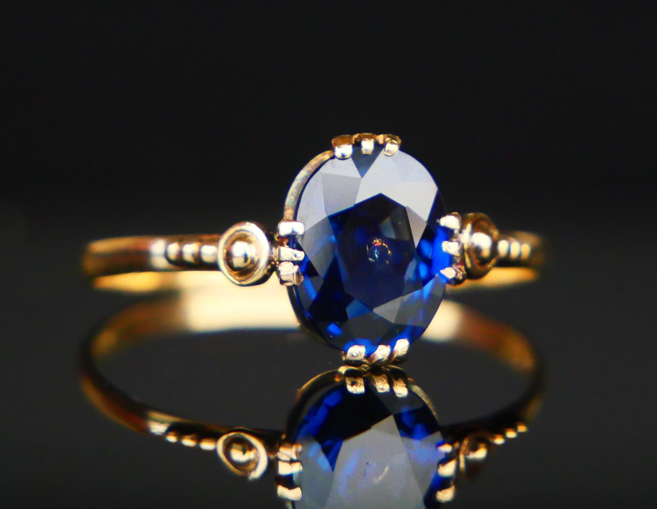 Anello antico con zaffiro naturale da 2 carati in oro massiccio 18 carati Misura Ø8 US / 1,56 gr 8