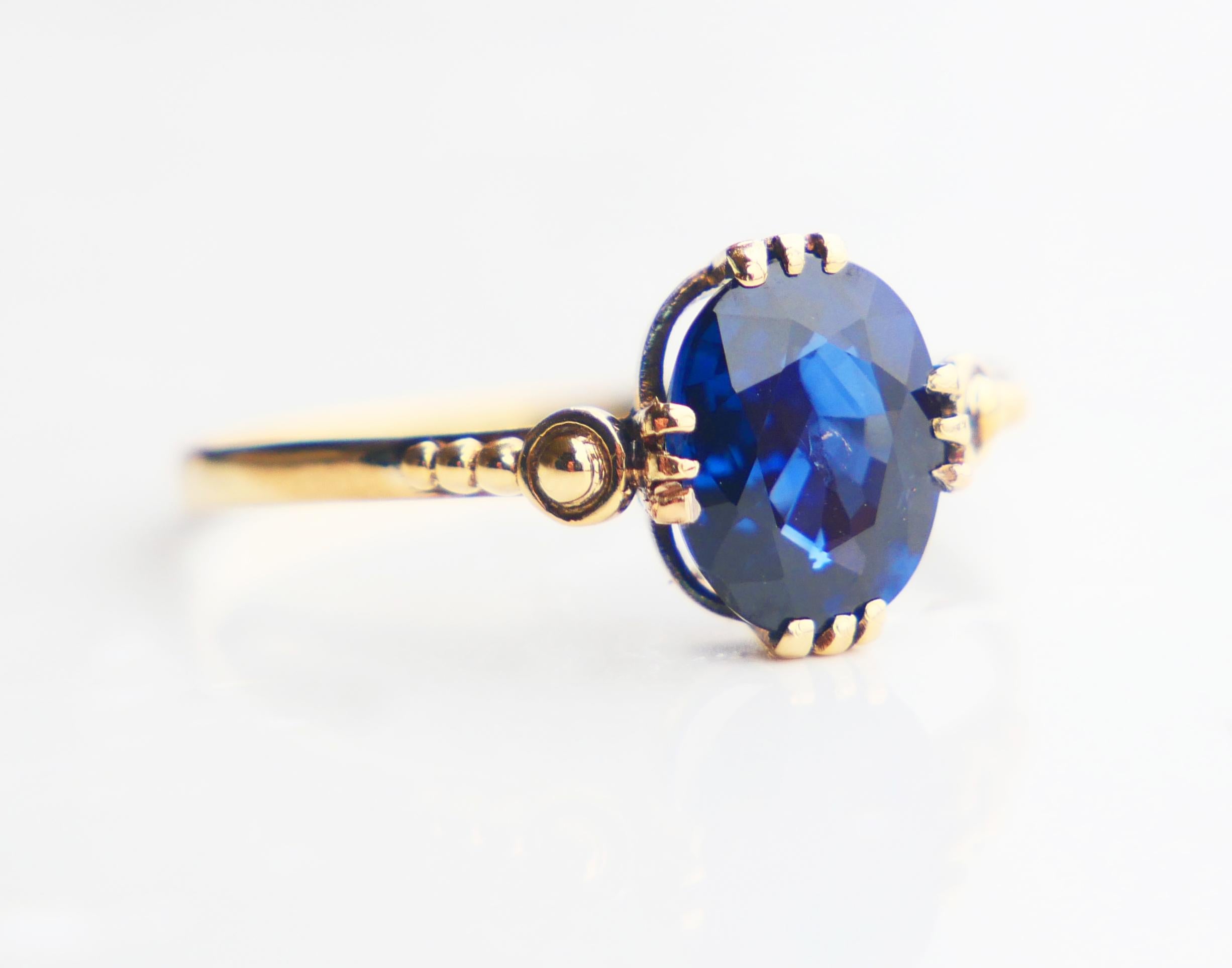 Anello antico con zaffiro naturale da 2 carati in oro massiccio 18 carati Misura Ø8 US / 1,56 gr 2