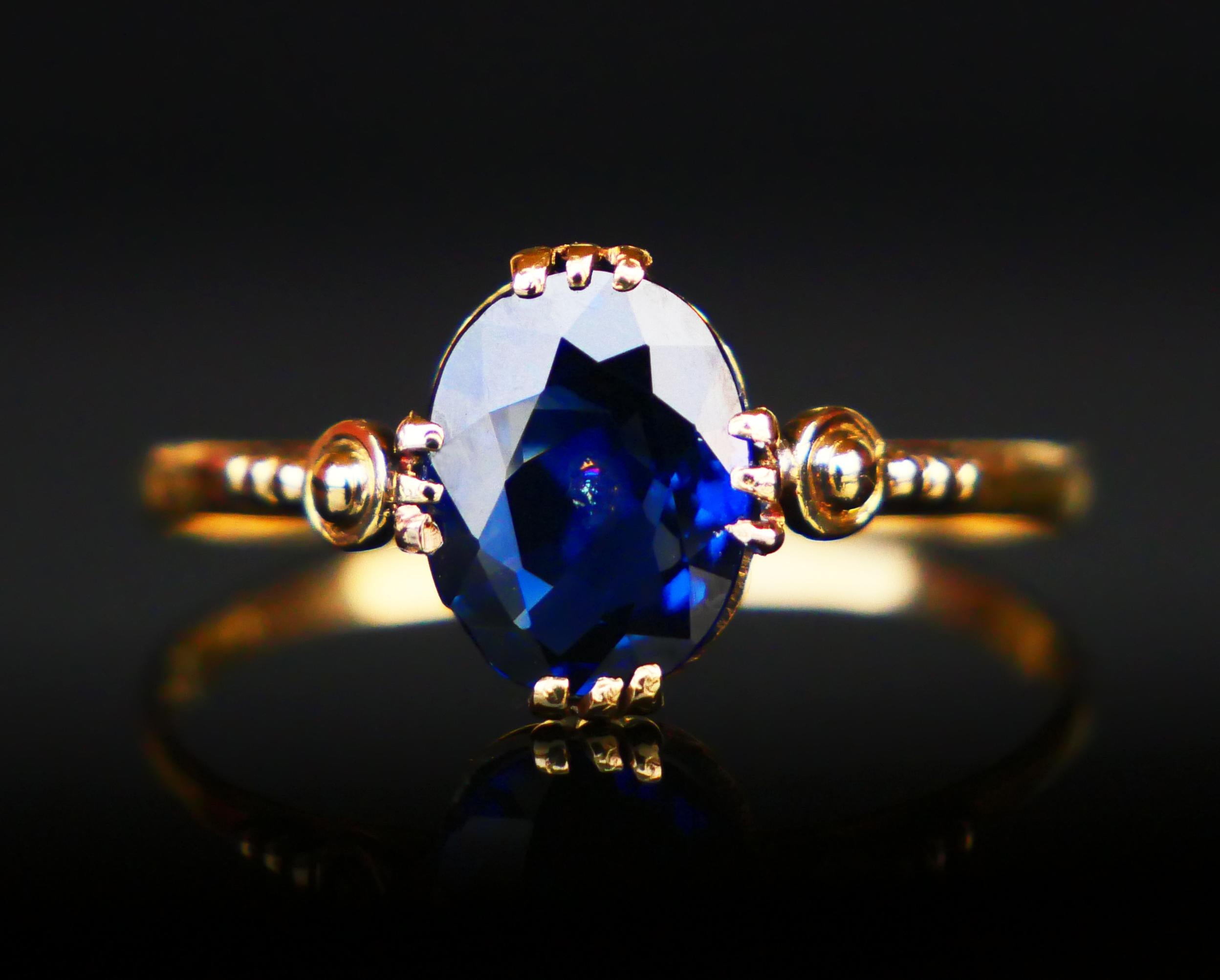 Anello antico con zaffiro naturale da 2 carati in oro massiccio 18 carati Misura Ø8 US / 1,56 gr 3