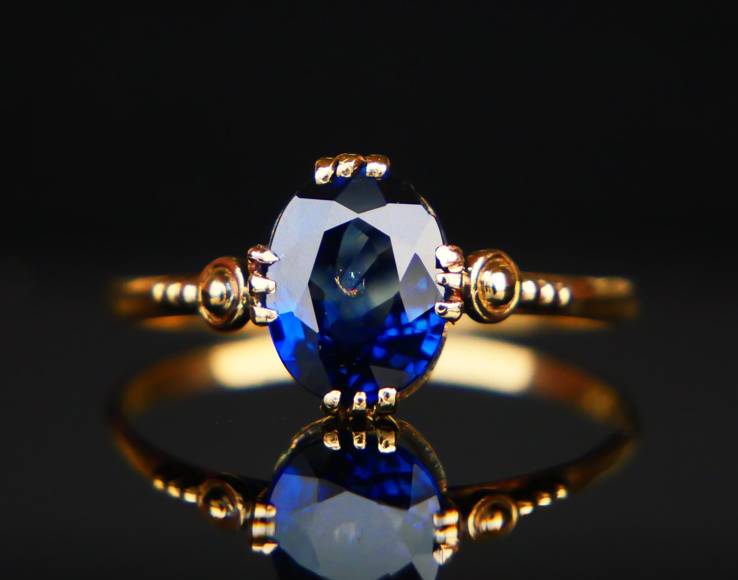 Anello antico con zaffiro naturale da 2 carati in oro massiccio 18 carati Misura Ø8 US / 1,56 gr 4