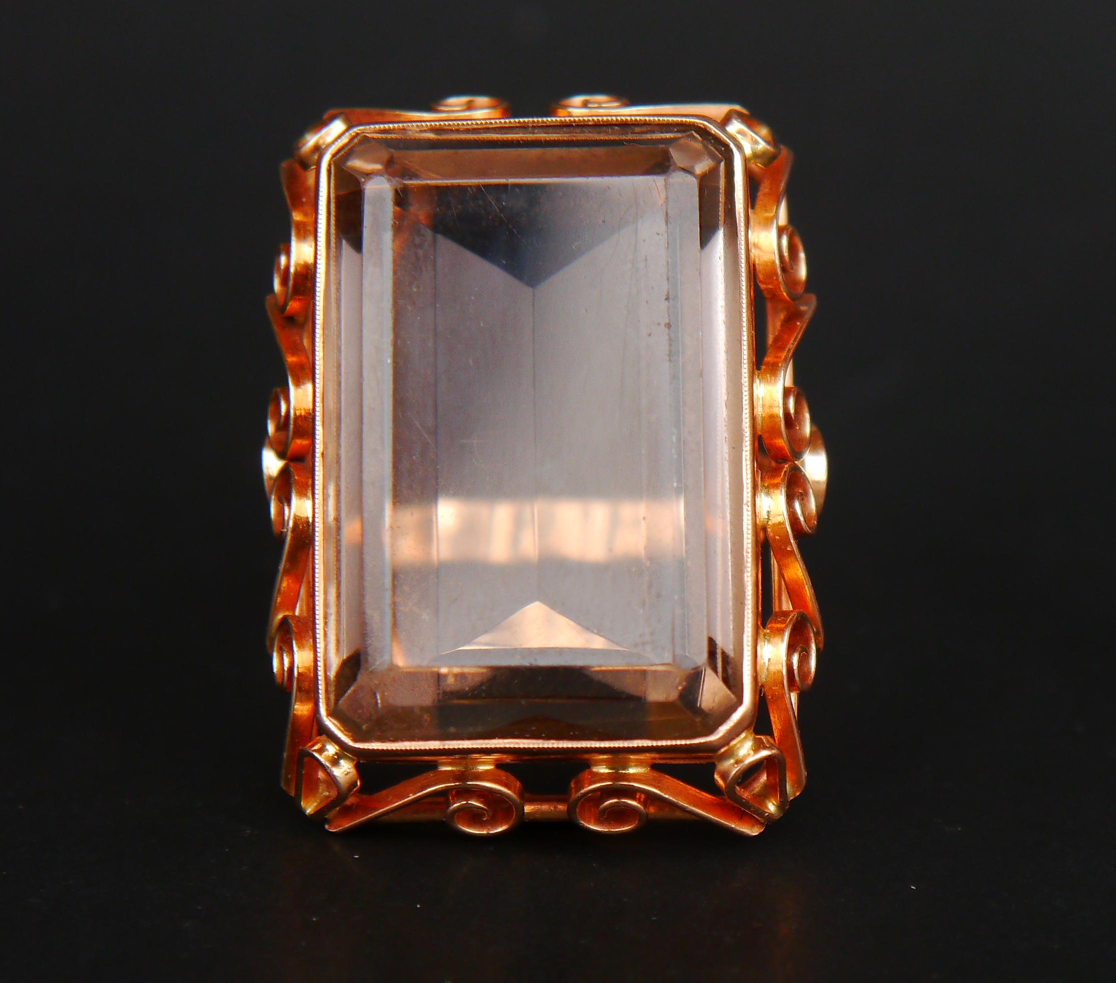 Anillo antiguo natural 35 ct. Citrino macizo Oro Rosa 14K Ø7.25 US / 17gr Art Decó en venta