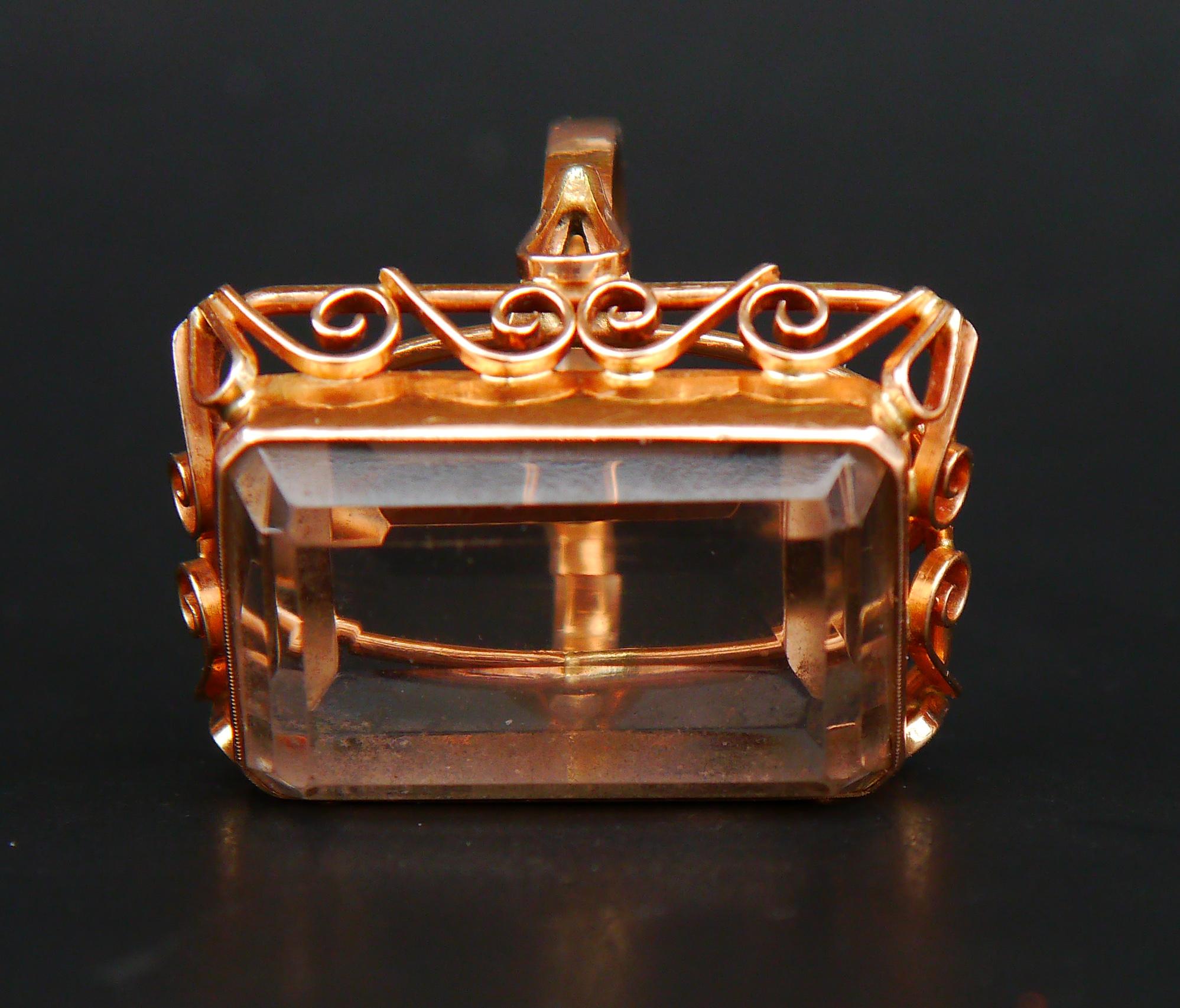 Anillo antiguo natural 35 ct. Citrino macizo Oro Rosa 14K Ø7.25 US / 17gr Corte esmeralda en venta