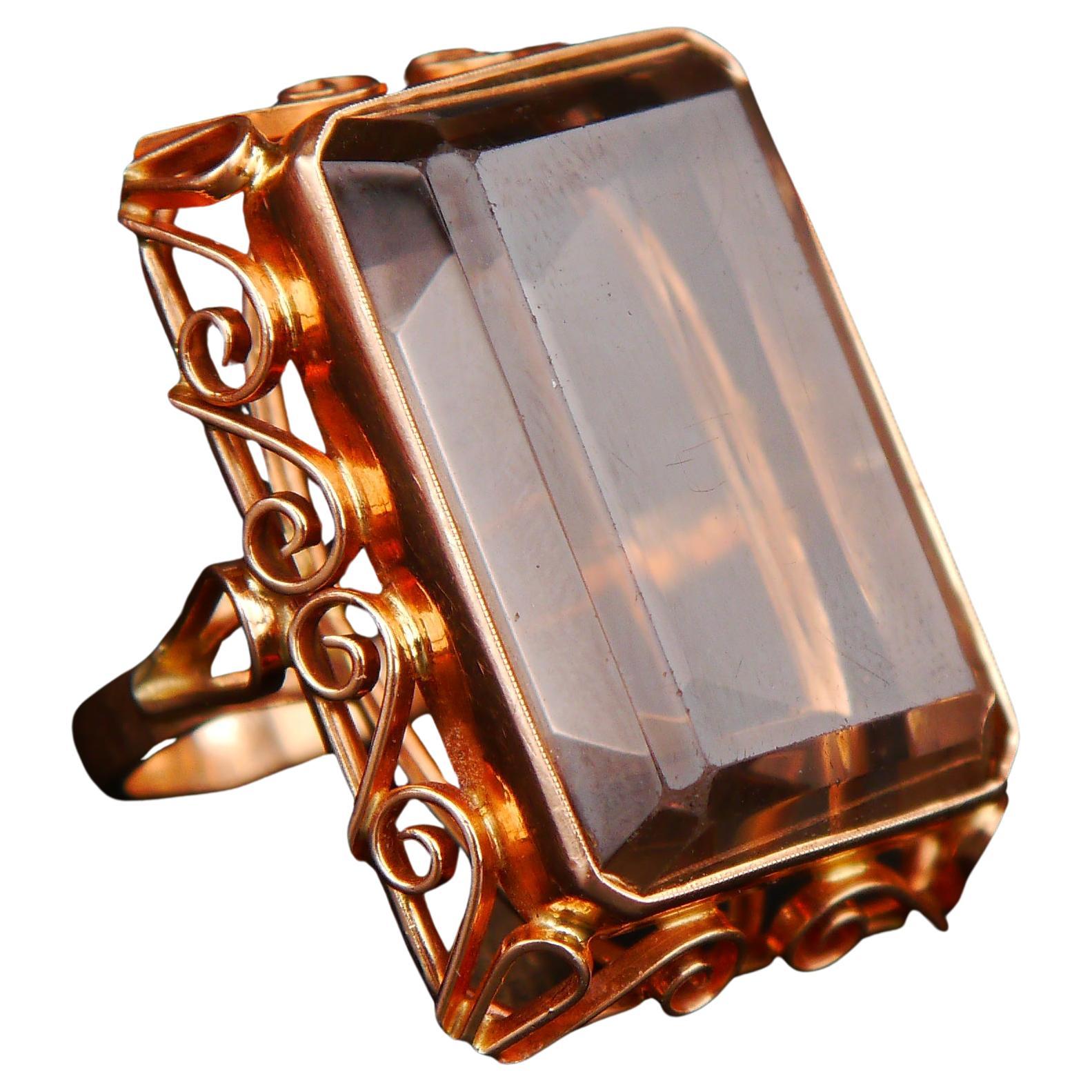 Antique Ring natural 35 ct. Citrine solid 14K Rose Gold Ø7.25 US / 17gr