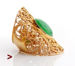 Anillo antiguo jade verde natural de 3,5 ct macizo de oro de 18 quilates ØUS 5,5 / 10gr