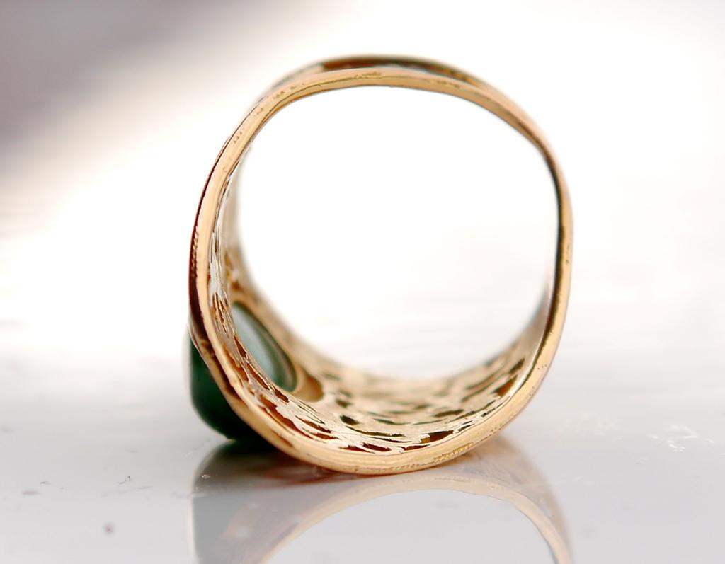 Antiker Ring natürliche 3.5ct Grüne Jade massiv 18K Gold ØUS 5.5 / 10gr im Angebot 4