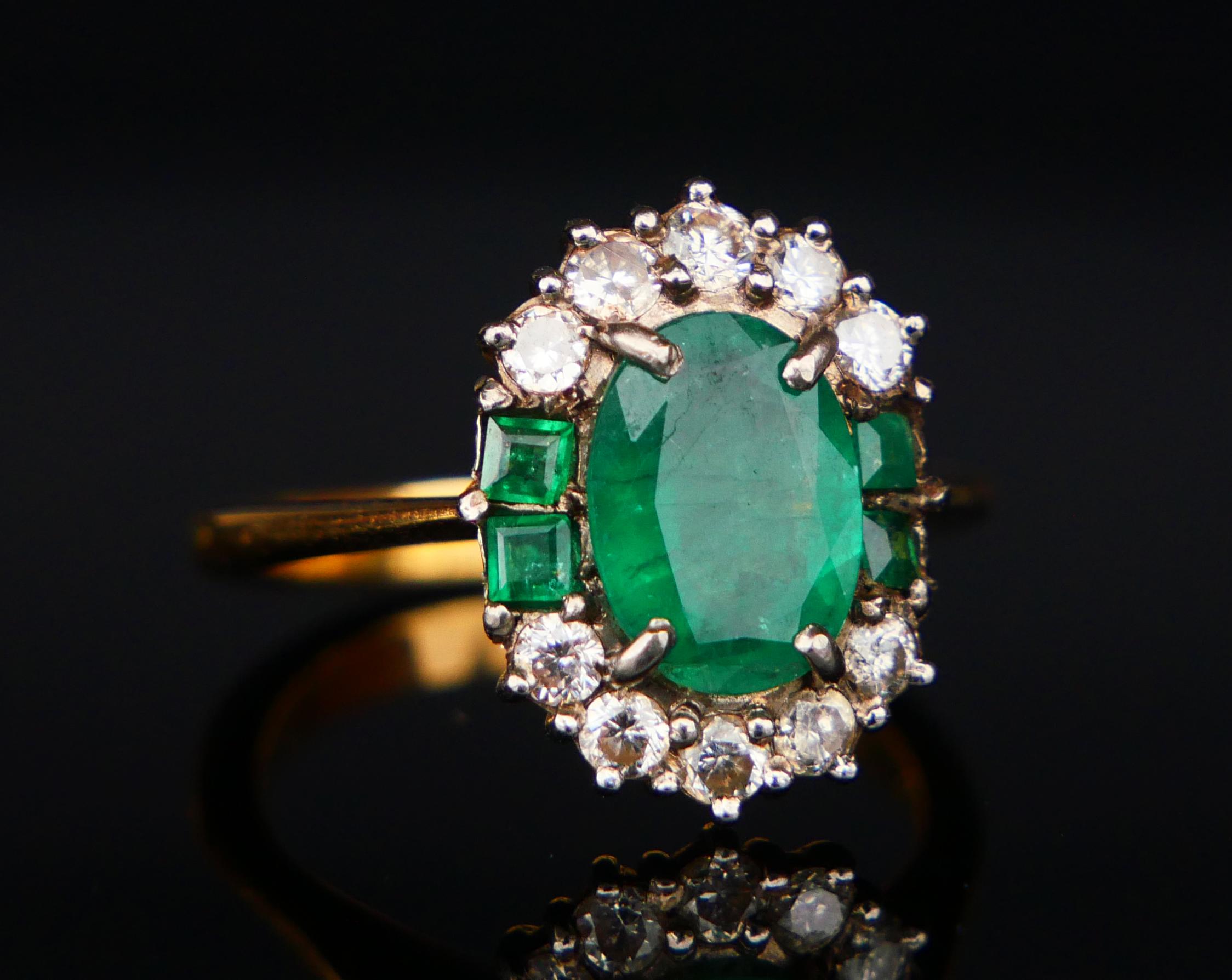 Antiker Ring natürlich 3ctw. Smaragd 0.6ctw Diamanten massiv 18K Gold Ø US 6.75/ 5gr im Angebot 7