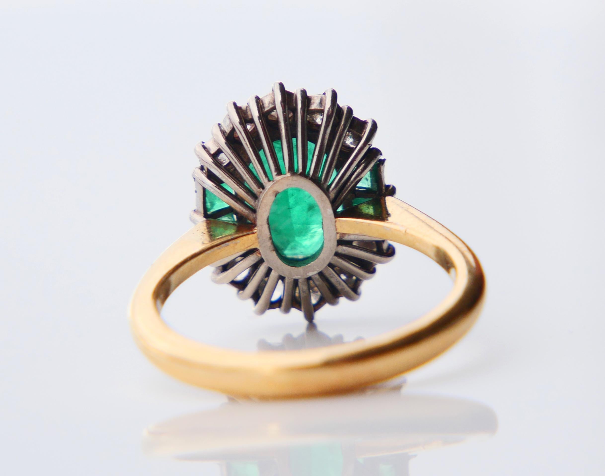Antiker Ring natürlich 3ctw. Smaragd 0.6ctw Diamanten massiv 18K Gold Ø US 6.75/ 5gr (Ovalschliff) im Angebot