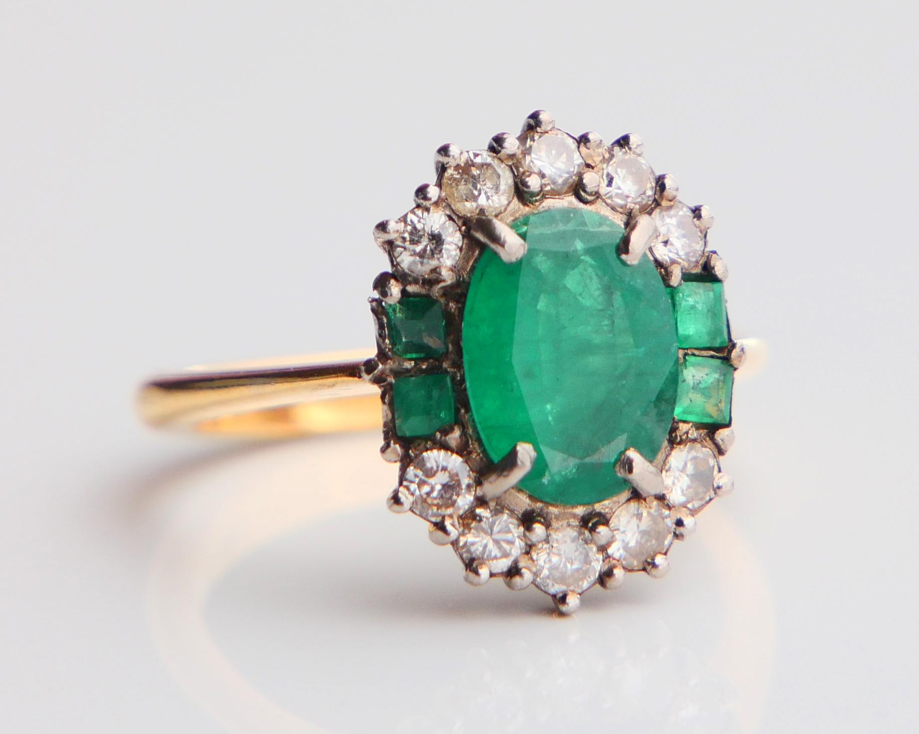 Antiker Ring natürlich 3ctw. Smaragd 0.6ctw Diamanten massiv 18K Gold Ø US 6.75/ 5gr im Angebot 2