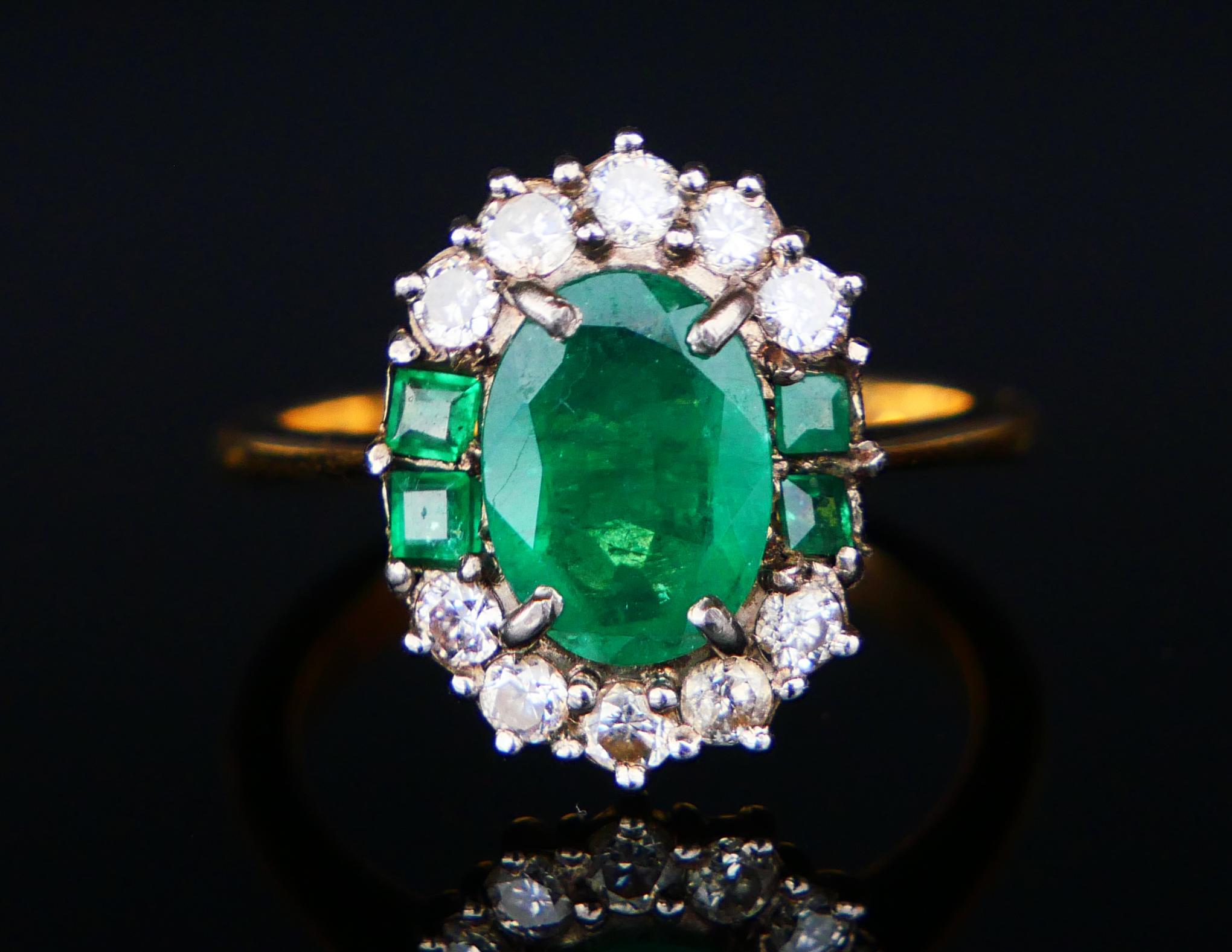 Antiker Ring natürlich 3ctw. Smaragd 0.6ctw Diamanten massiv 18K Gold Ø US 6.75/ 5gr im Angebot 3