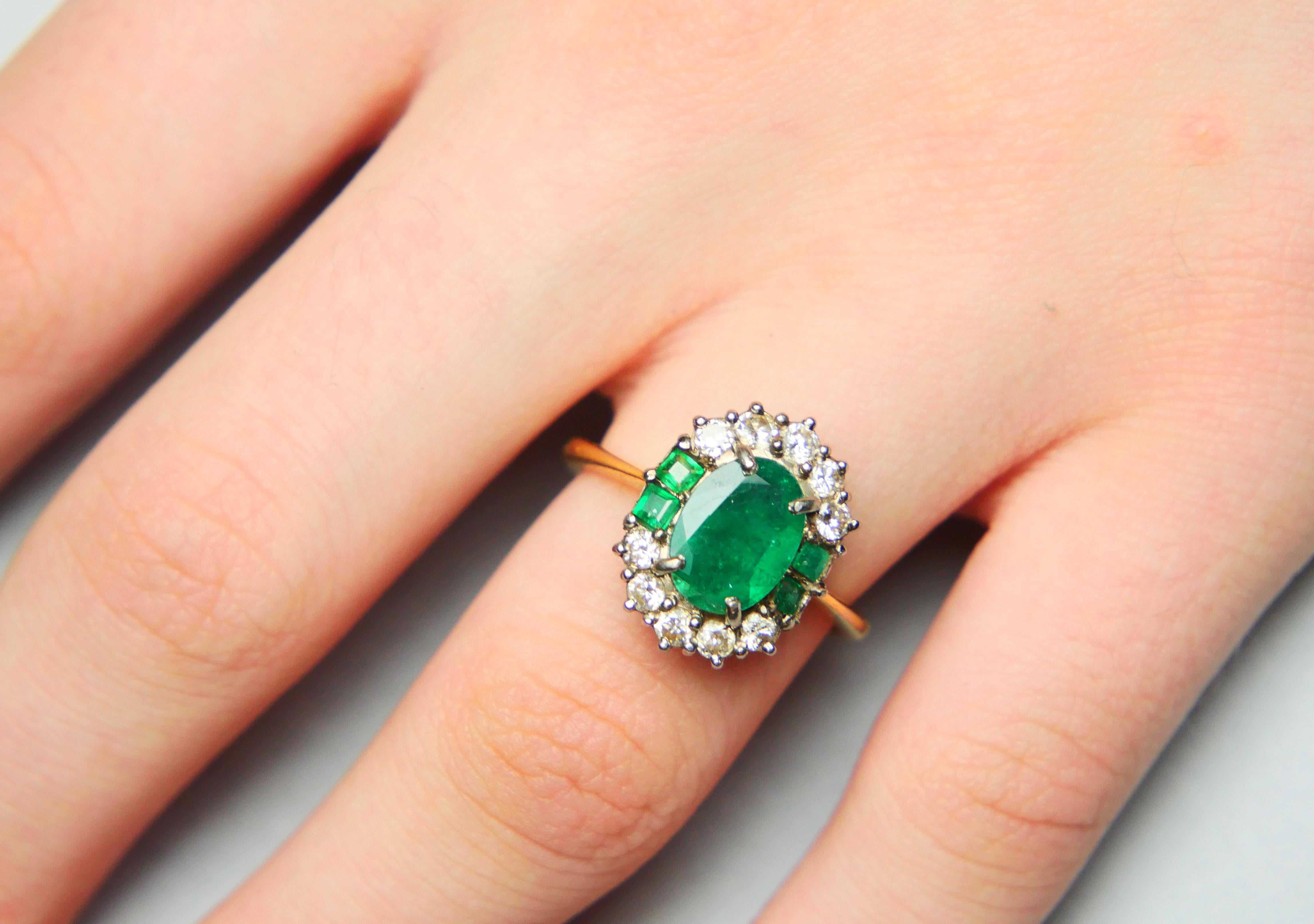 Antiker Ring natürlich 3ctw. Smaragd 0.6ctw Diamanten massiv 18K Gold Ø US 6.75/ 5gr im Angebot 3