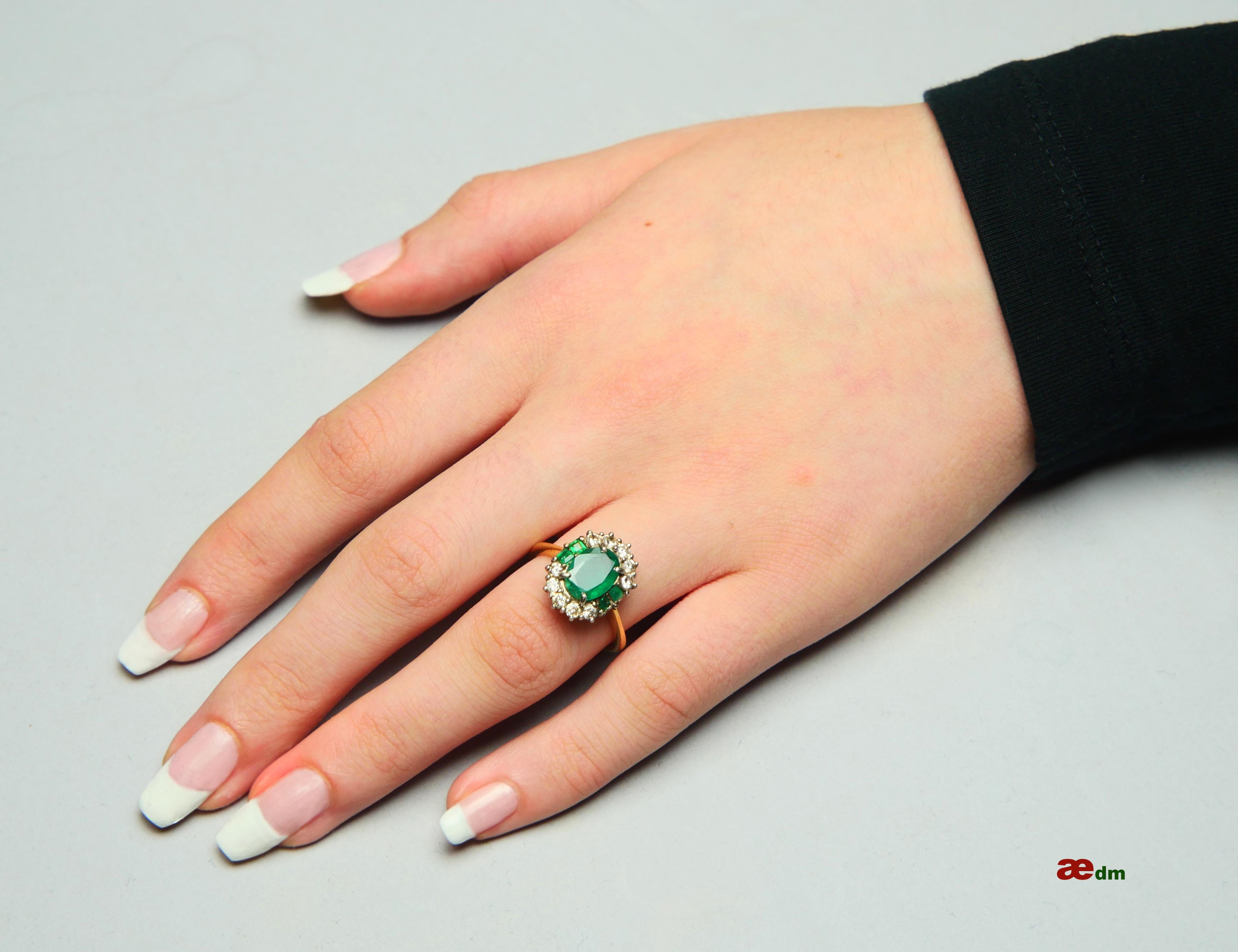 Antiker Ring natürlich 3ctw. Smaragd 0.6ctw Diamanten massiv 18K Gold Ø US 6.75/ 5gr im Angebot 4