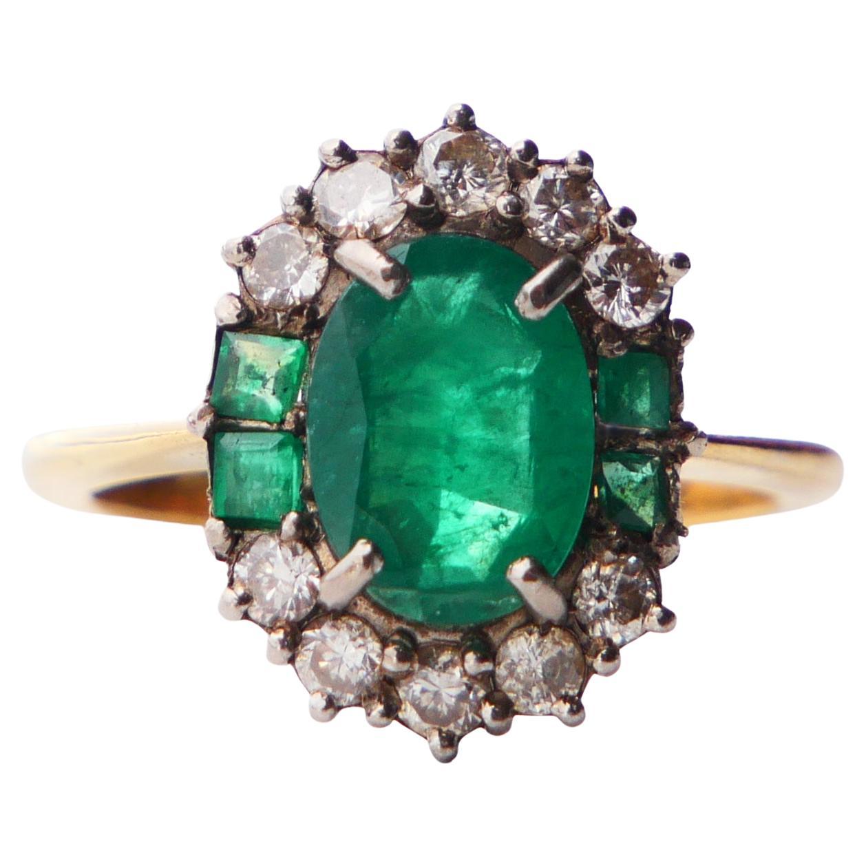 Antiker Ring natürlich 3ctw. Smaragd 0.6ctw Diamanten massiv 18K Gold Ø US 6.75/ 5gr im Angebot