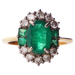 Antiker Ring natürlich 3ctw. Smaragd 0.6ctw Diamanten massiv 18K Gold Ø US 6.75/ 5gr